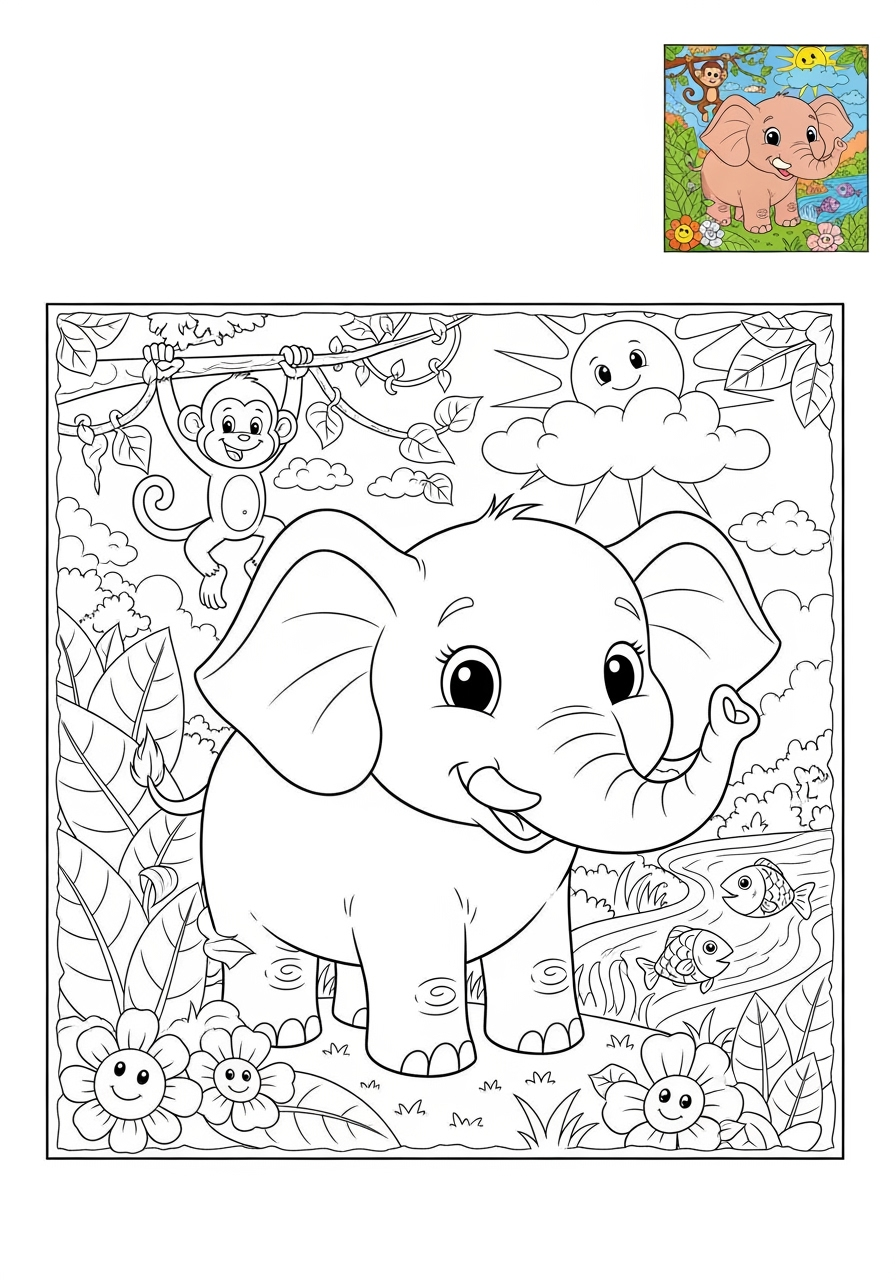 advanced animals Mammals (Common) elephant kids coloring page 0