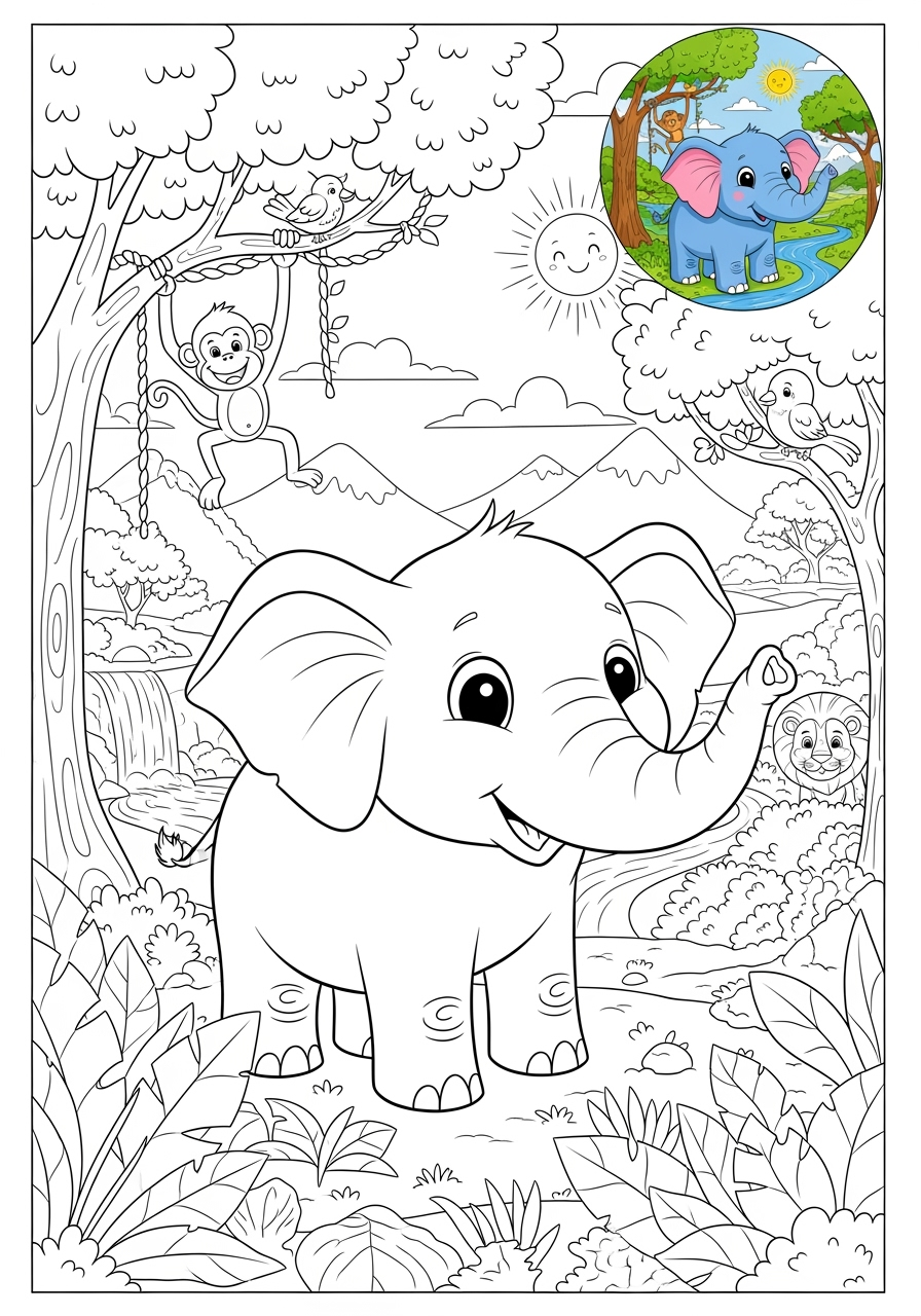 advanced animals Mammals (Common) elephant kids coloring page 1