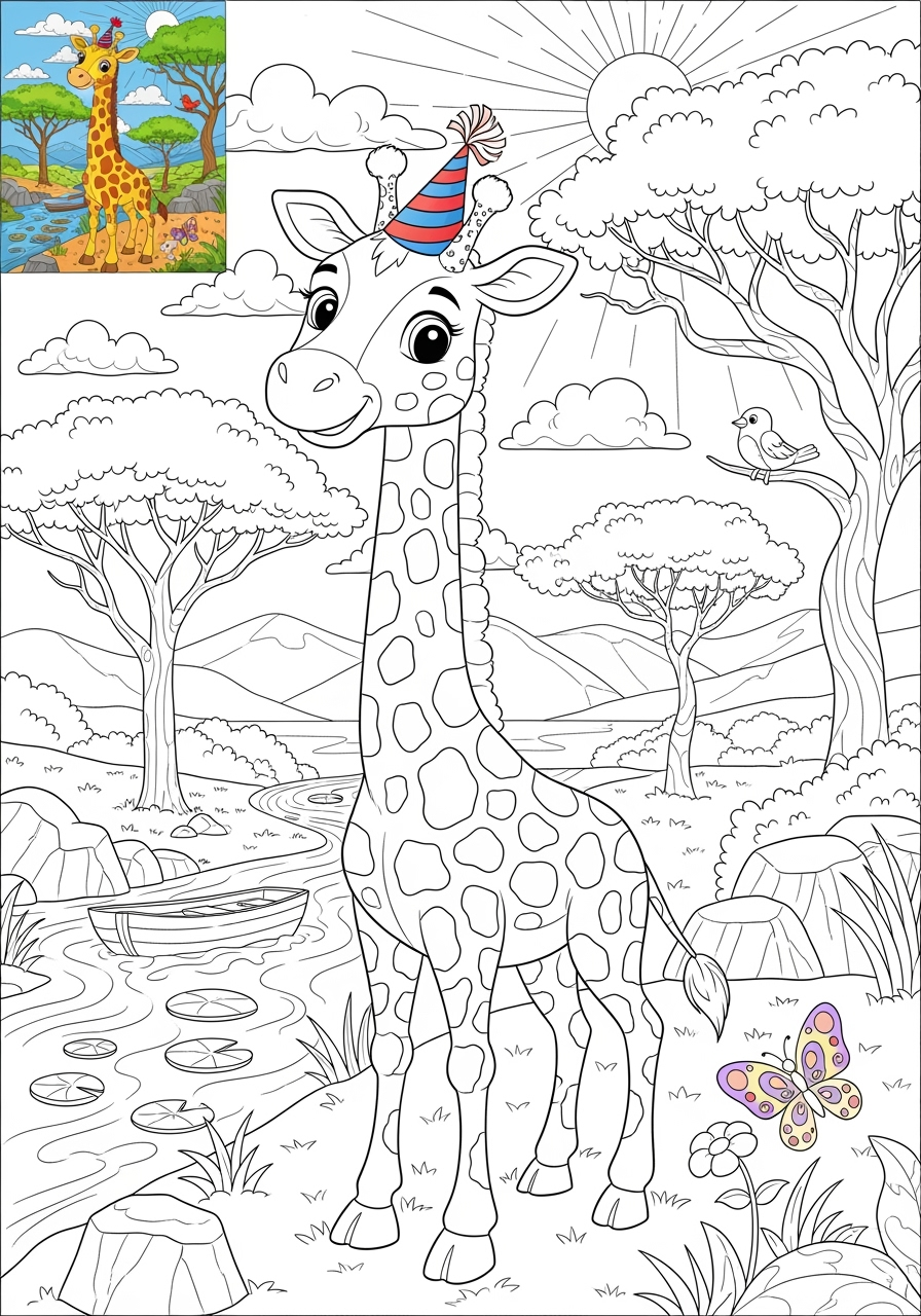 advanced animals Mammals (Common) giraffe kids coloring page 0