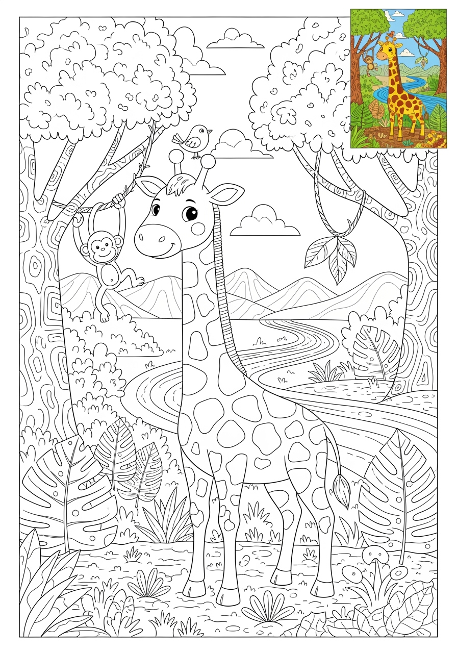 advanced animals Mammals (Common) giraffe kids coloring page 1