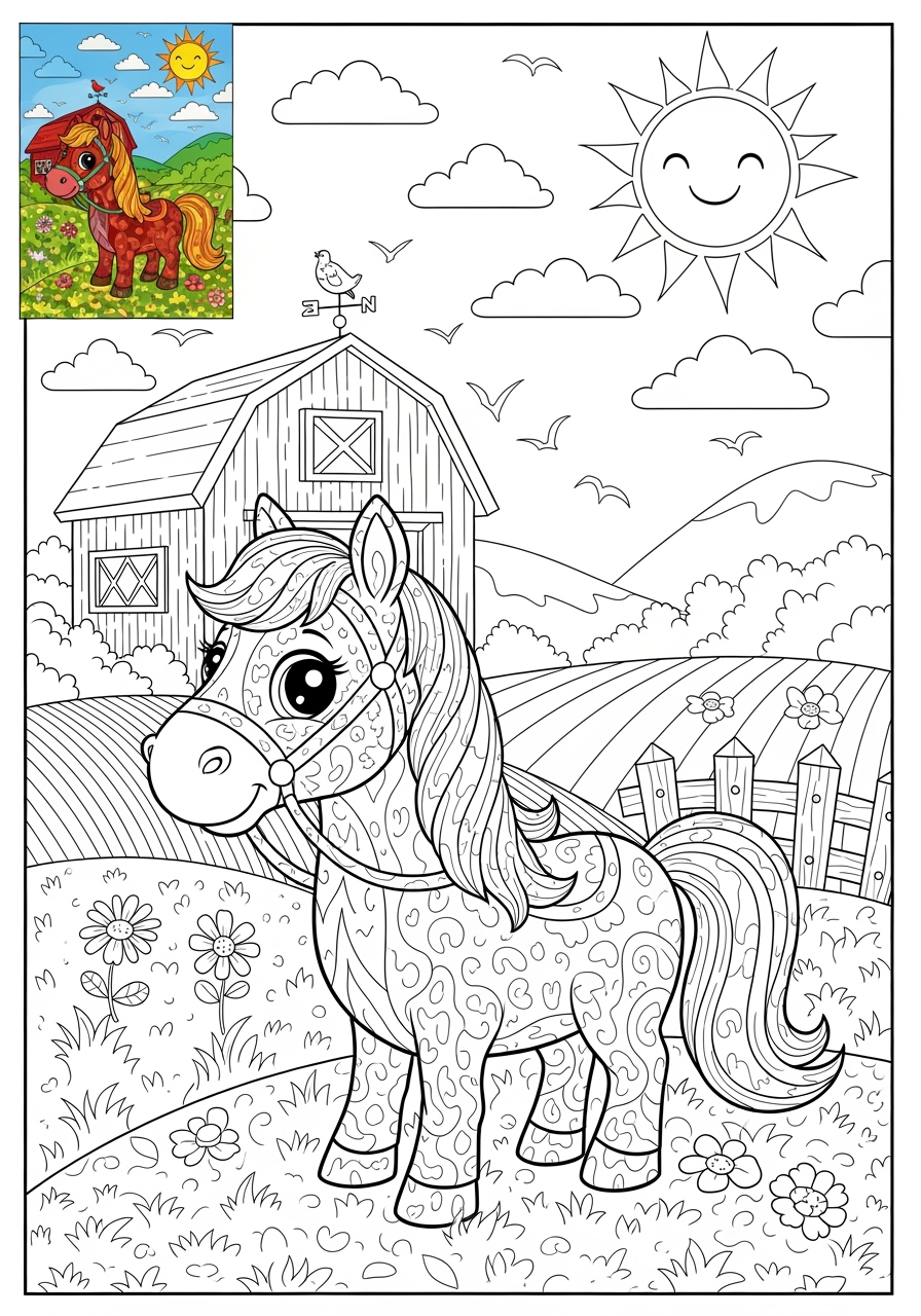 advanced animals Mammals (Common) horse kids coloring page 1