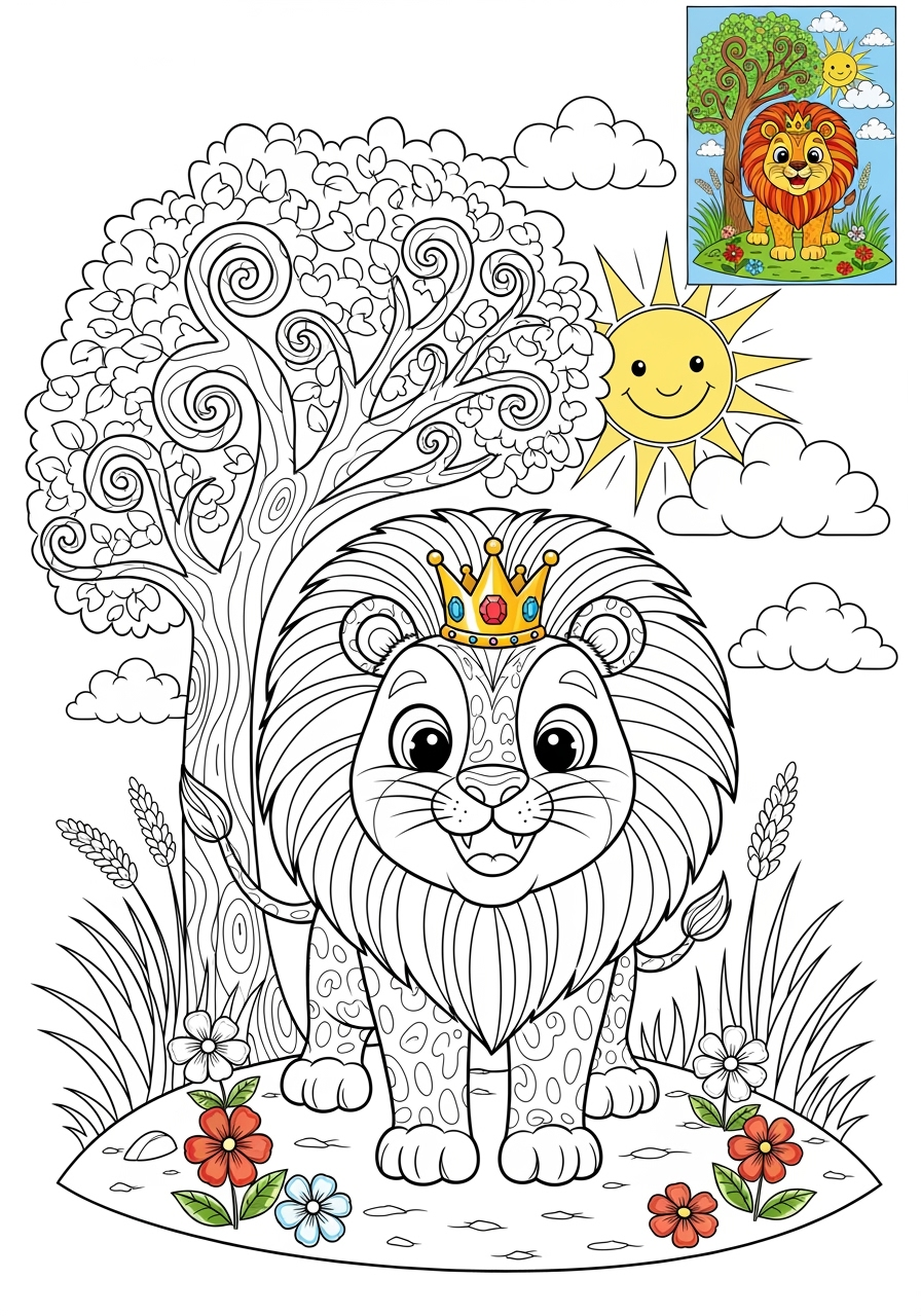 advanced animals Mammals (Common) lion kids coloring page 0