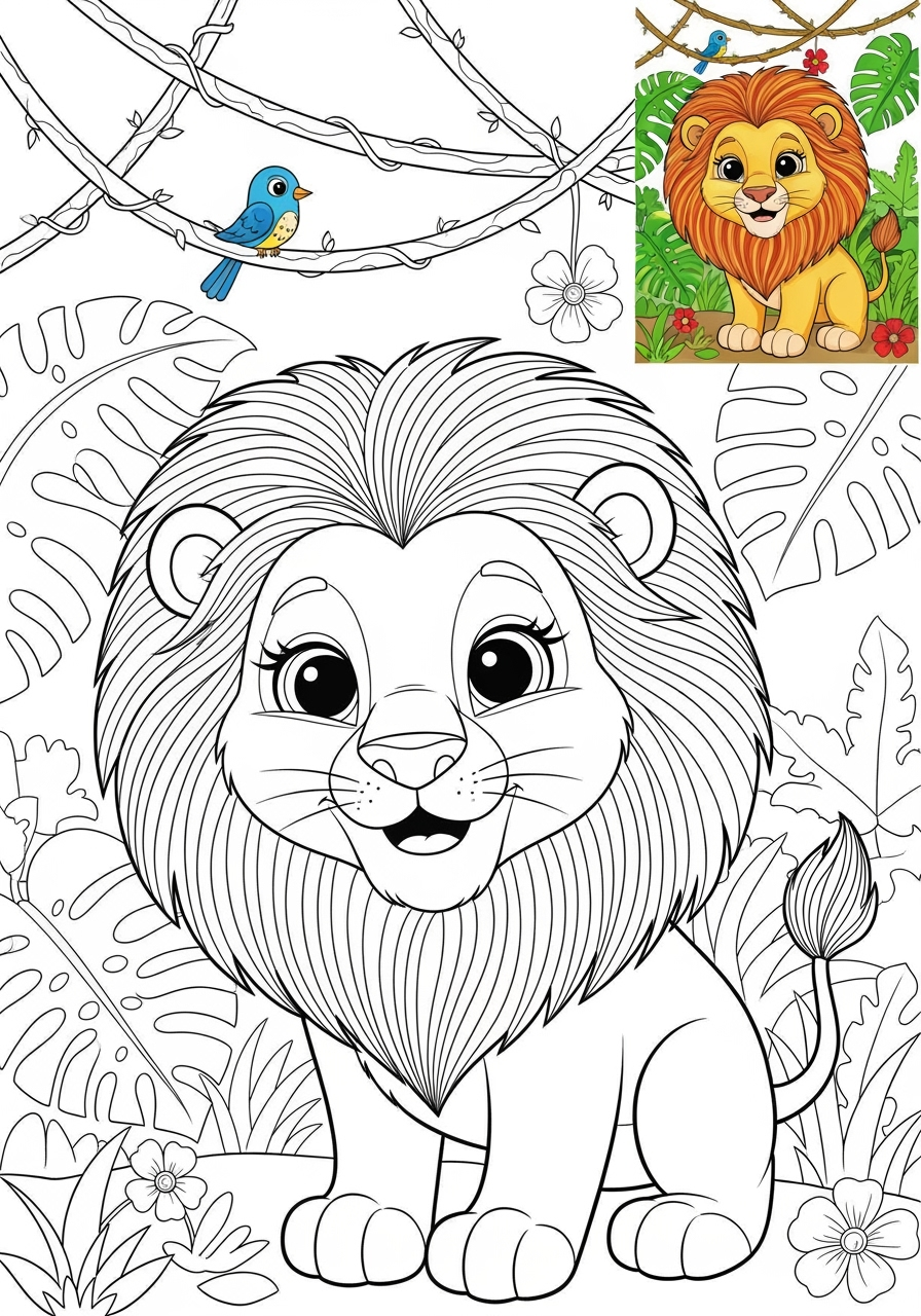 advanced animals Mammals (Common) lion kids coloring page 1