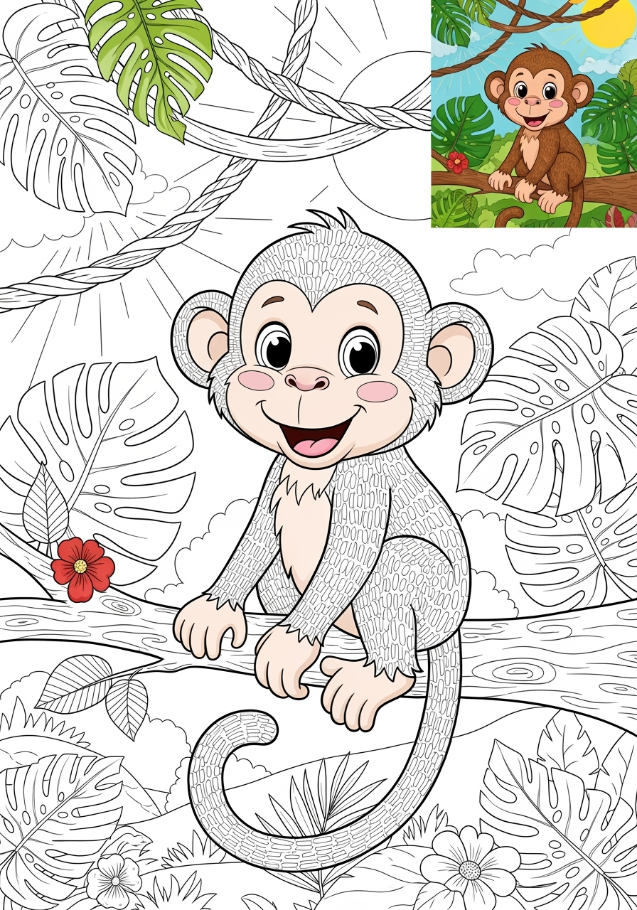 advanced animals Mammals (Common) monkey kids coloring page 0