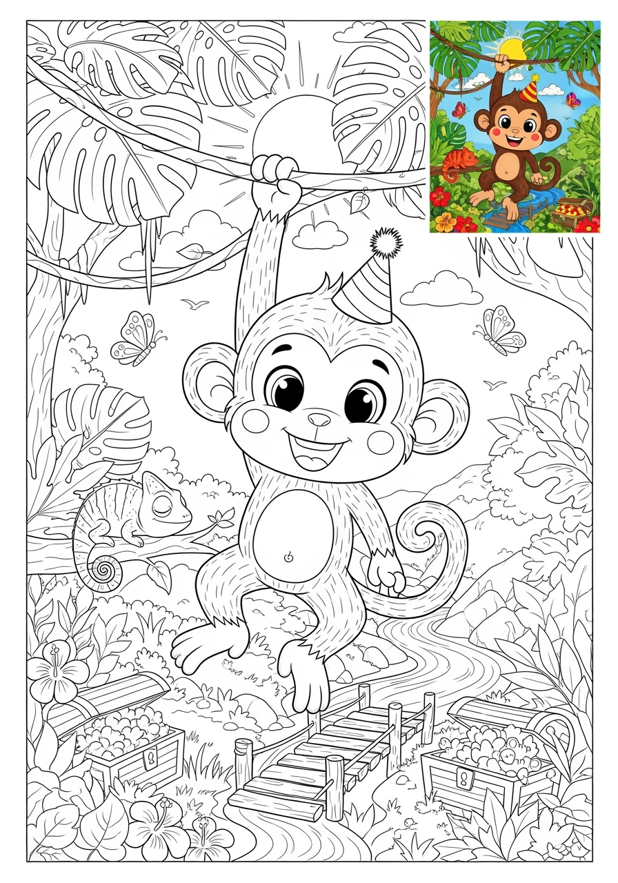 advanced animals Mammals (Common) monkey kids coloring page 1