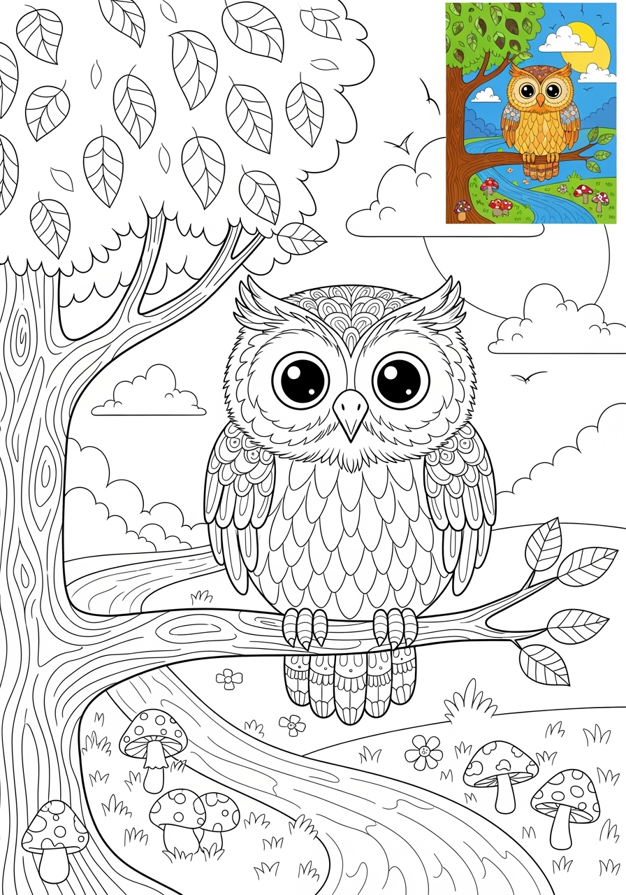 advanced animals Mammals (Common) owl kids coloring page 0