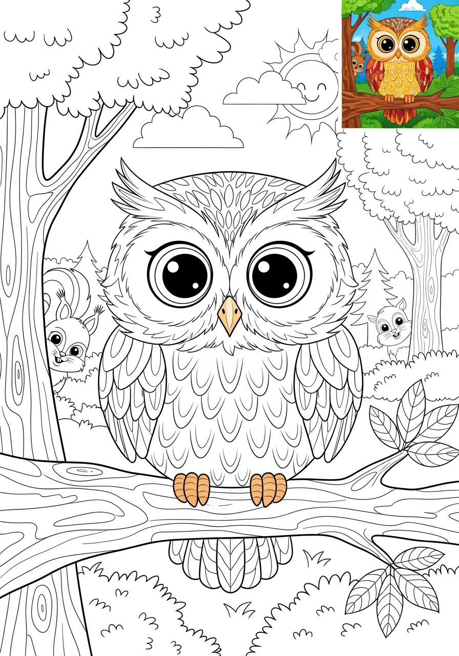 advanced animals Mammals (Common) owl kids coloring page 1