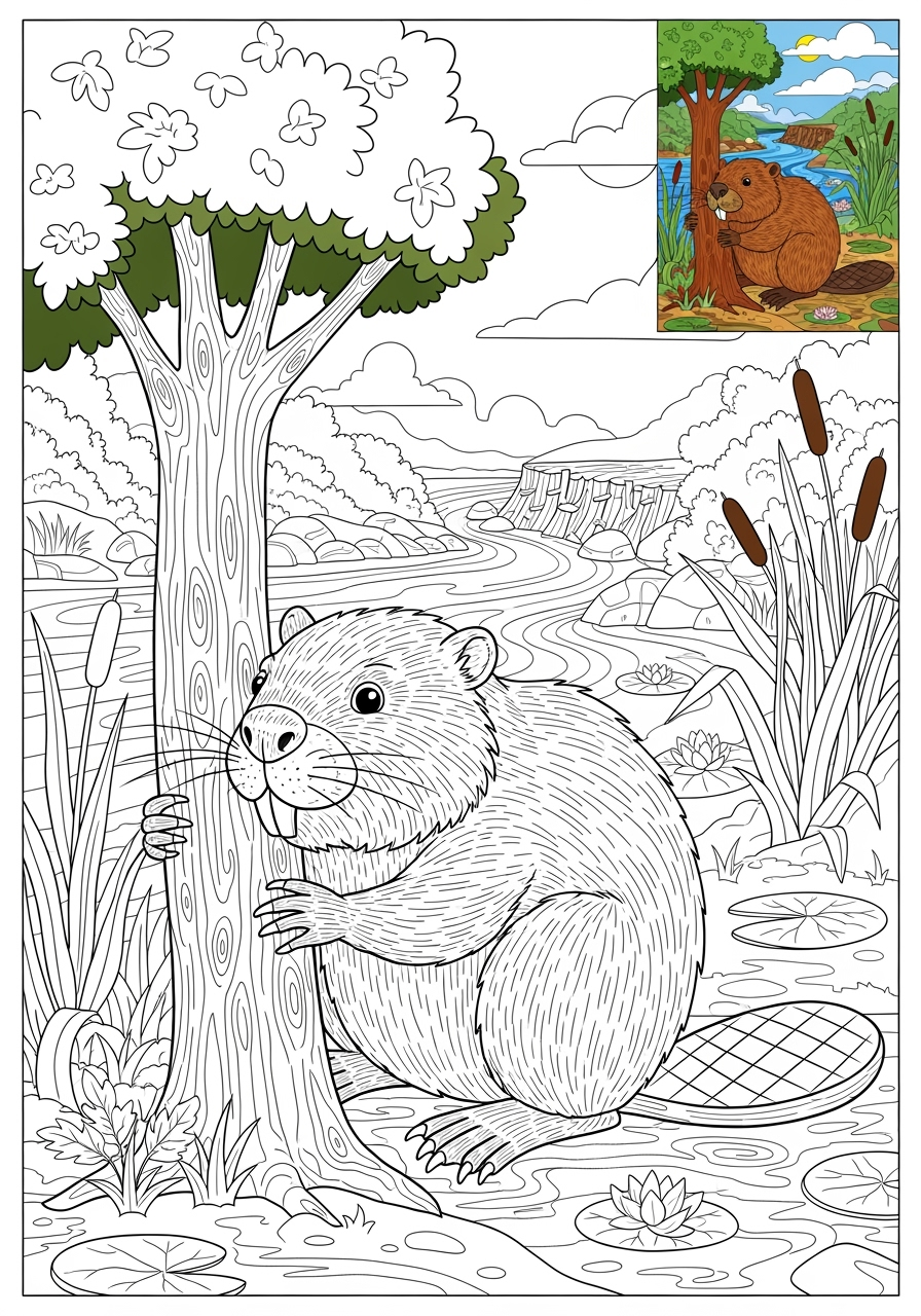advanced animals Miscellaneous & Less Common beaver kids coloring page 1
