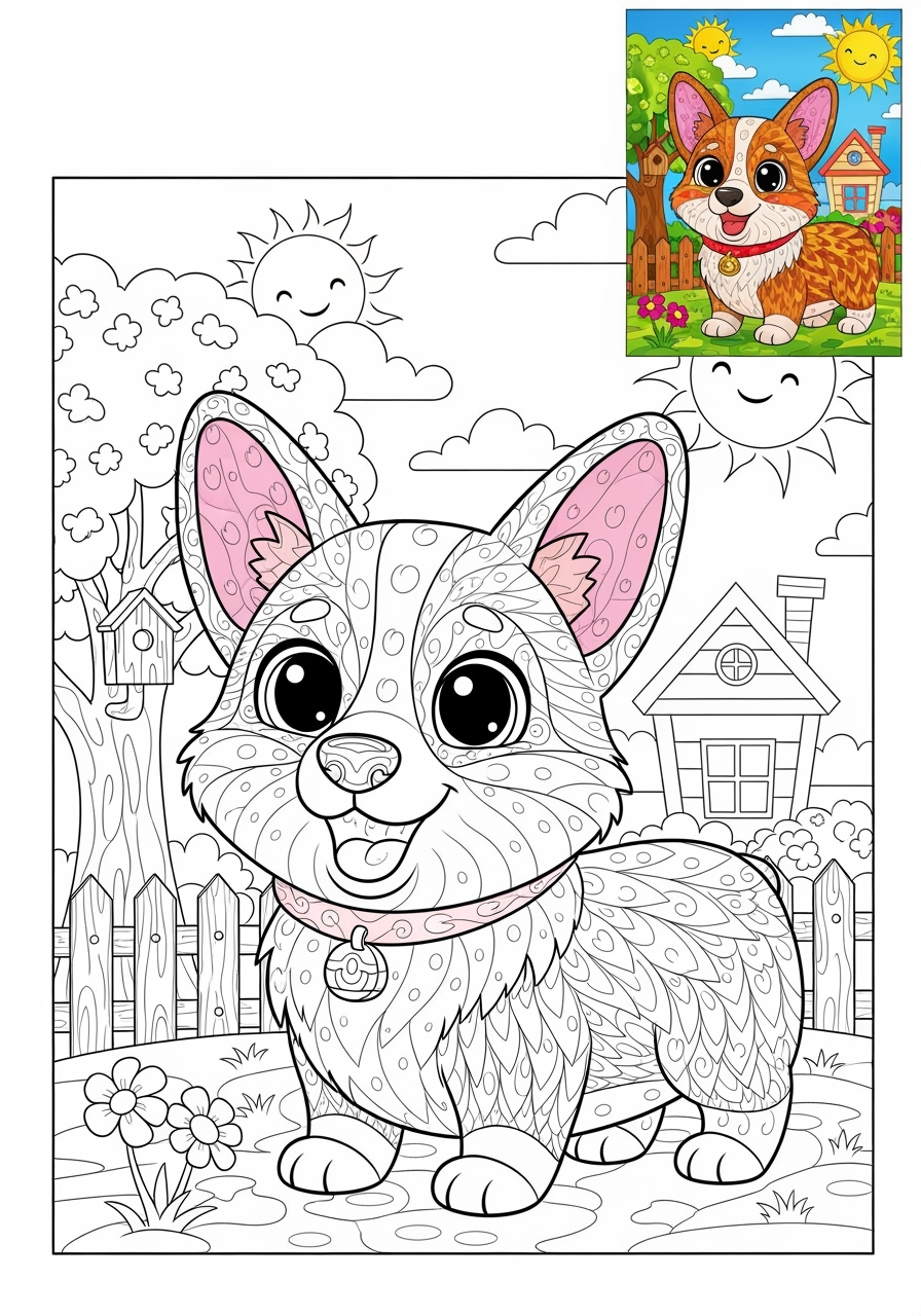 advanced animals Miscellaneous & Less Common corgi kids coloring page 1