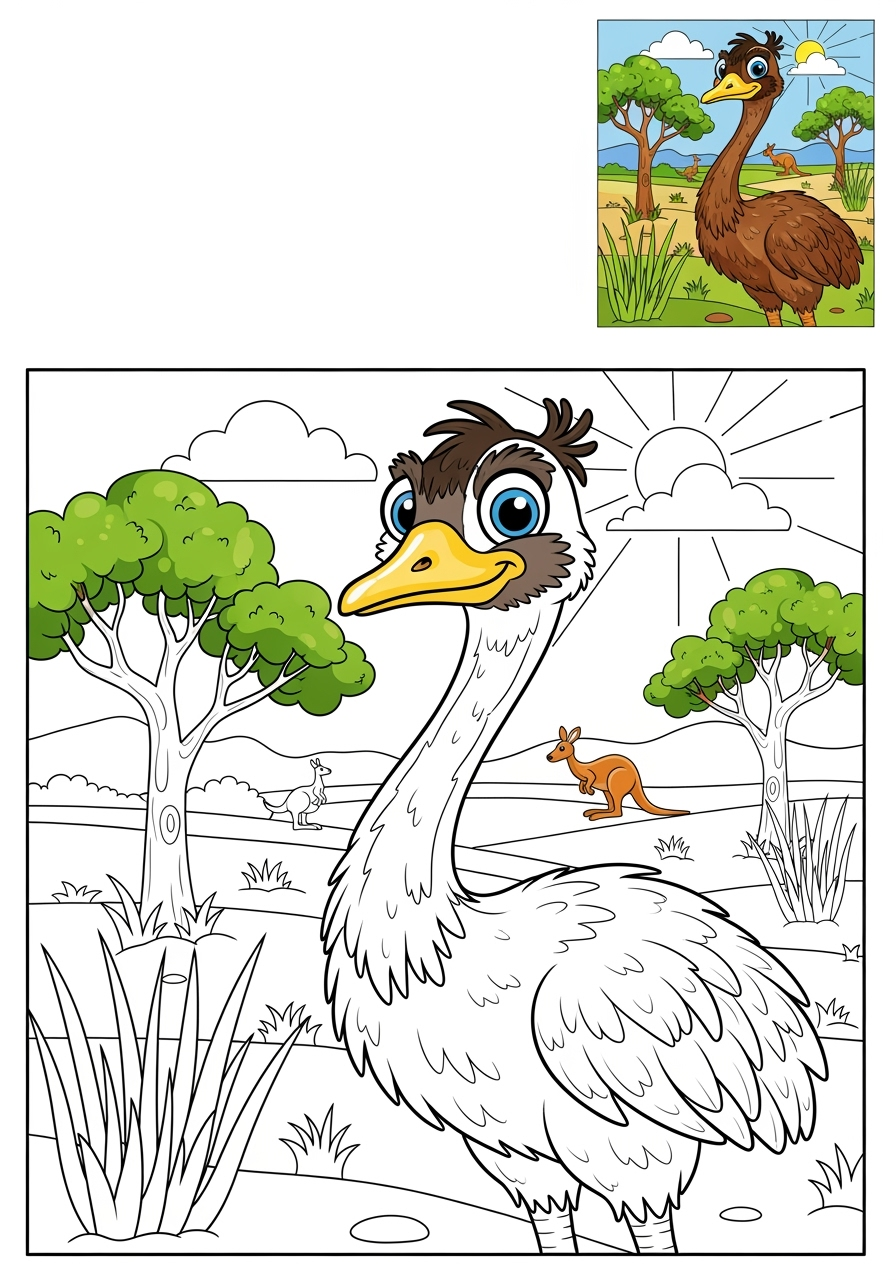 advanced animals Miscellaneous & Less Common emu kids coloring page 0