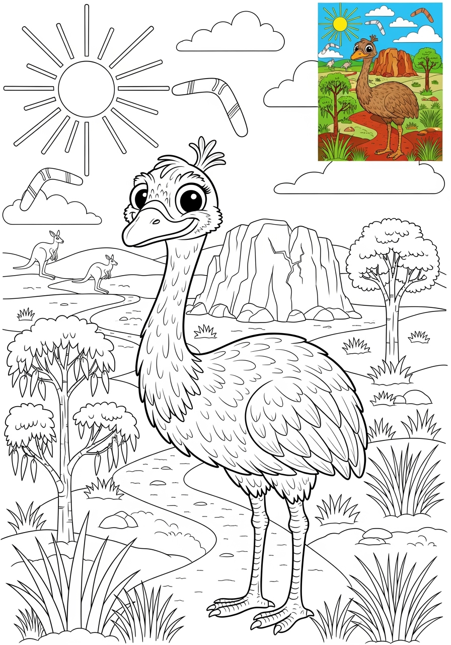 advanced animals Miscellaneous & Less Common emu kids coloring page 1