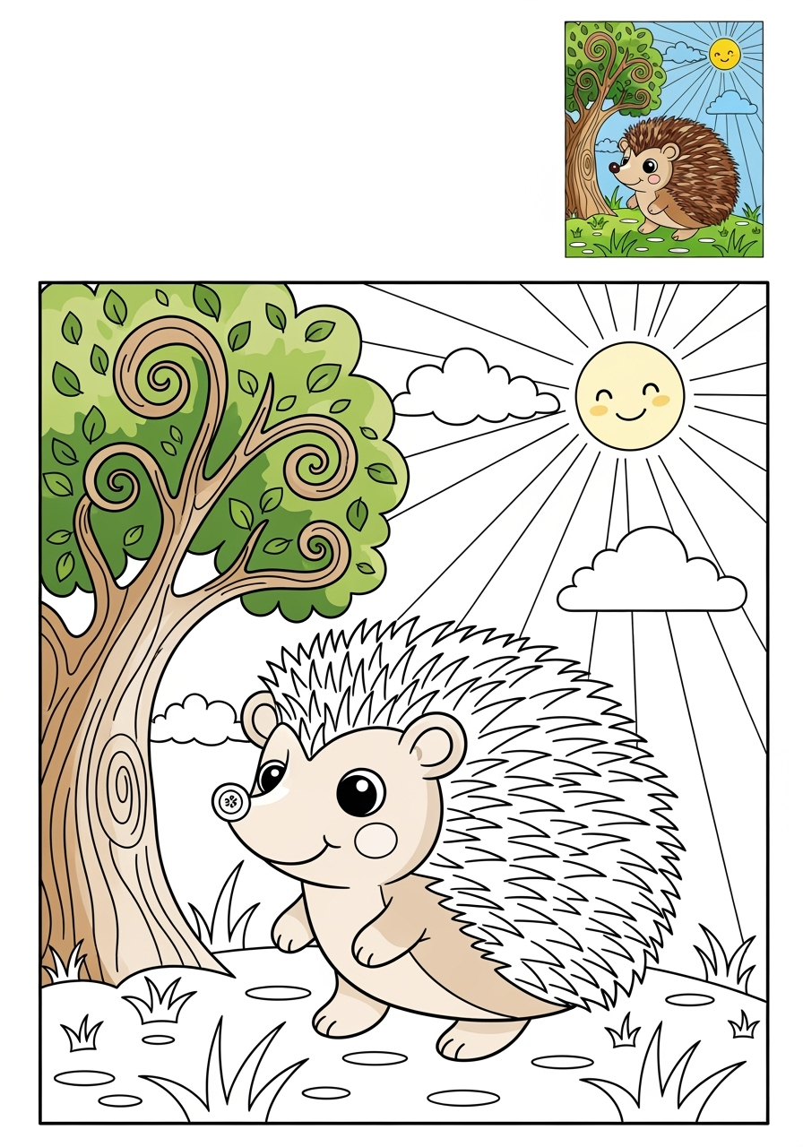 advanced animals Miscellaneous & Less Common hedgehog kids coloring page 1