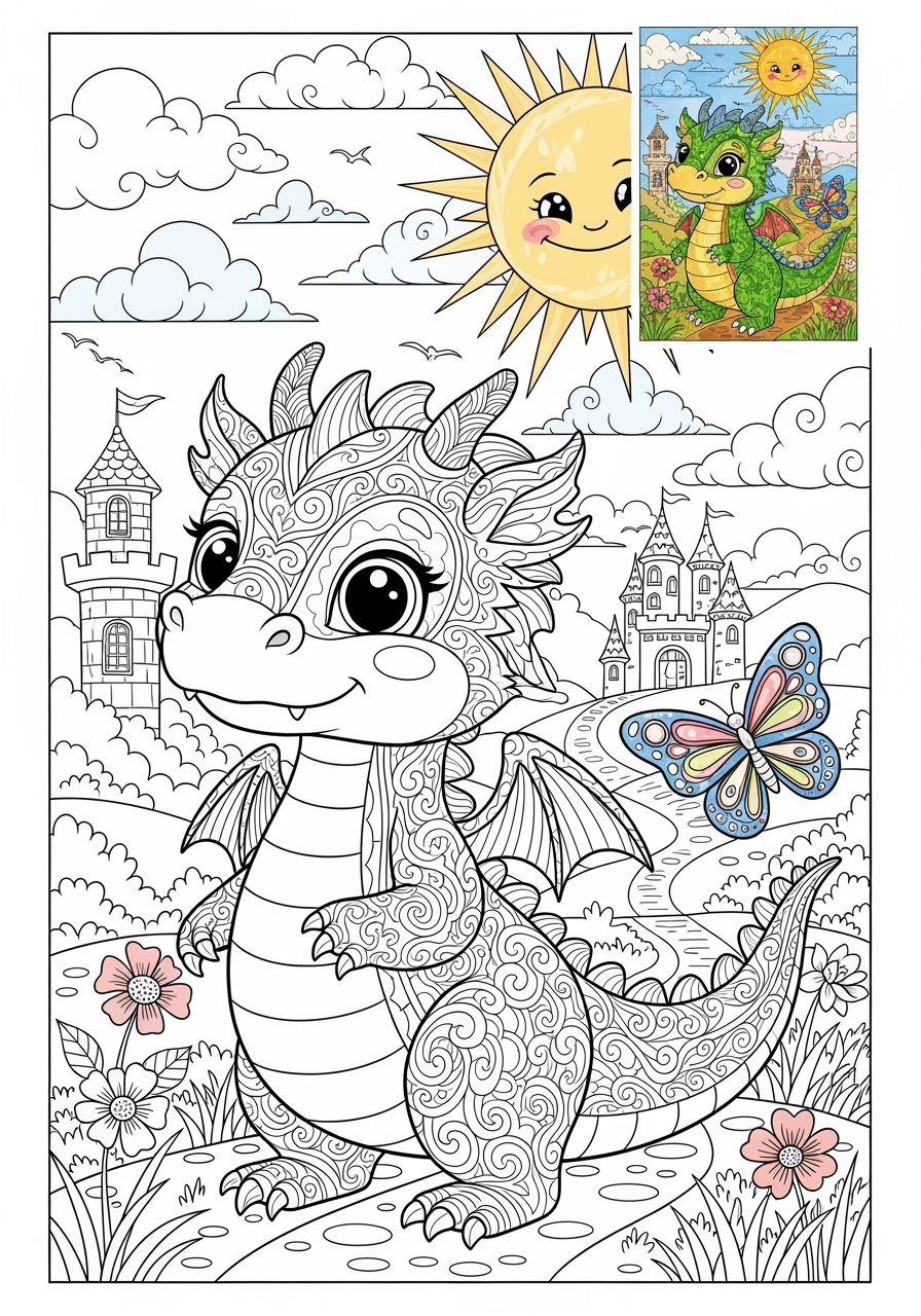 advanced animals Legendary Creature dragon kids coloring page 1