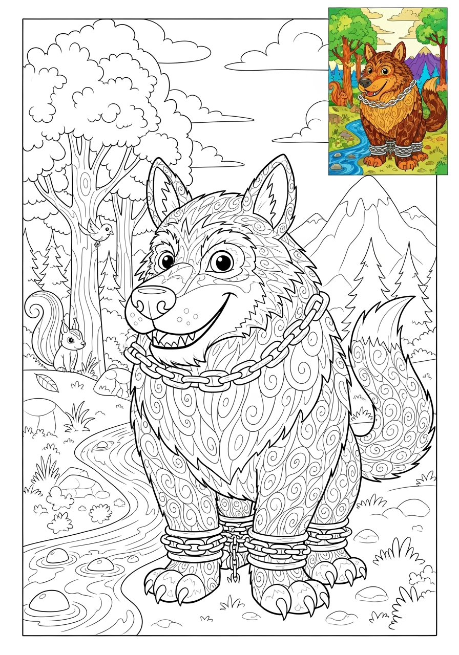advanced animals Legendary Creature fenrir kids coloring page 1
