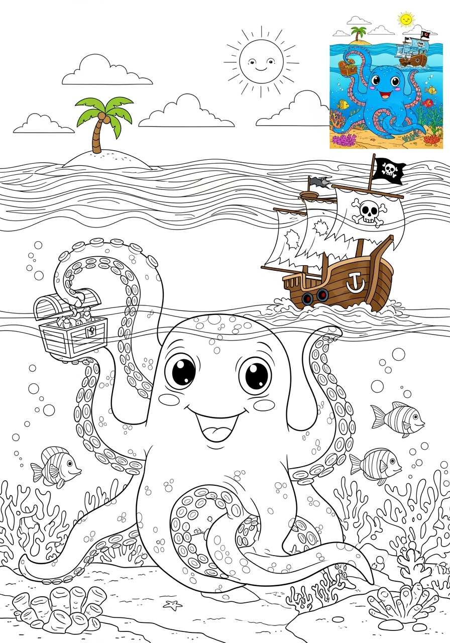 advanced animals Legendary Creature kraken kids coloring page 0