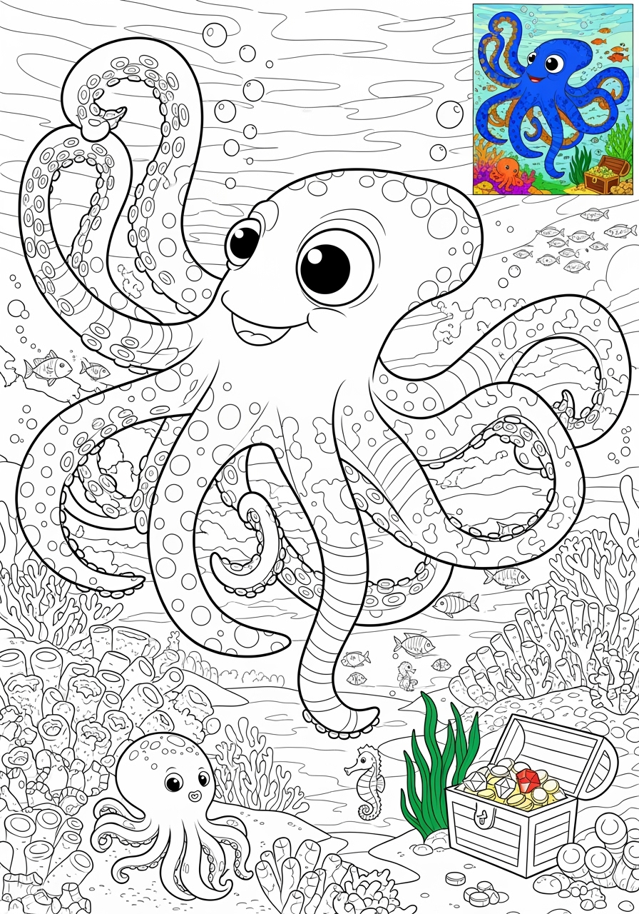 advanced animals Legendary Creature kraken kids coloring page 1