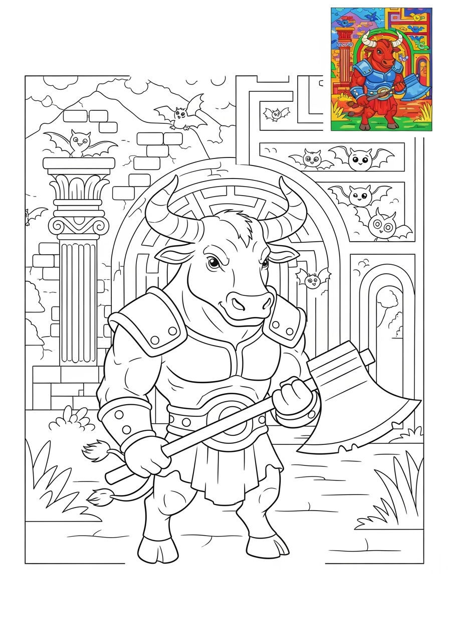 advanced animals Legendary Creature minotaur kids coloring page 0