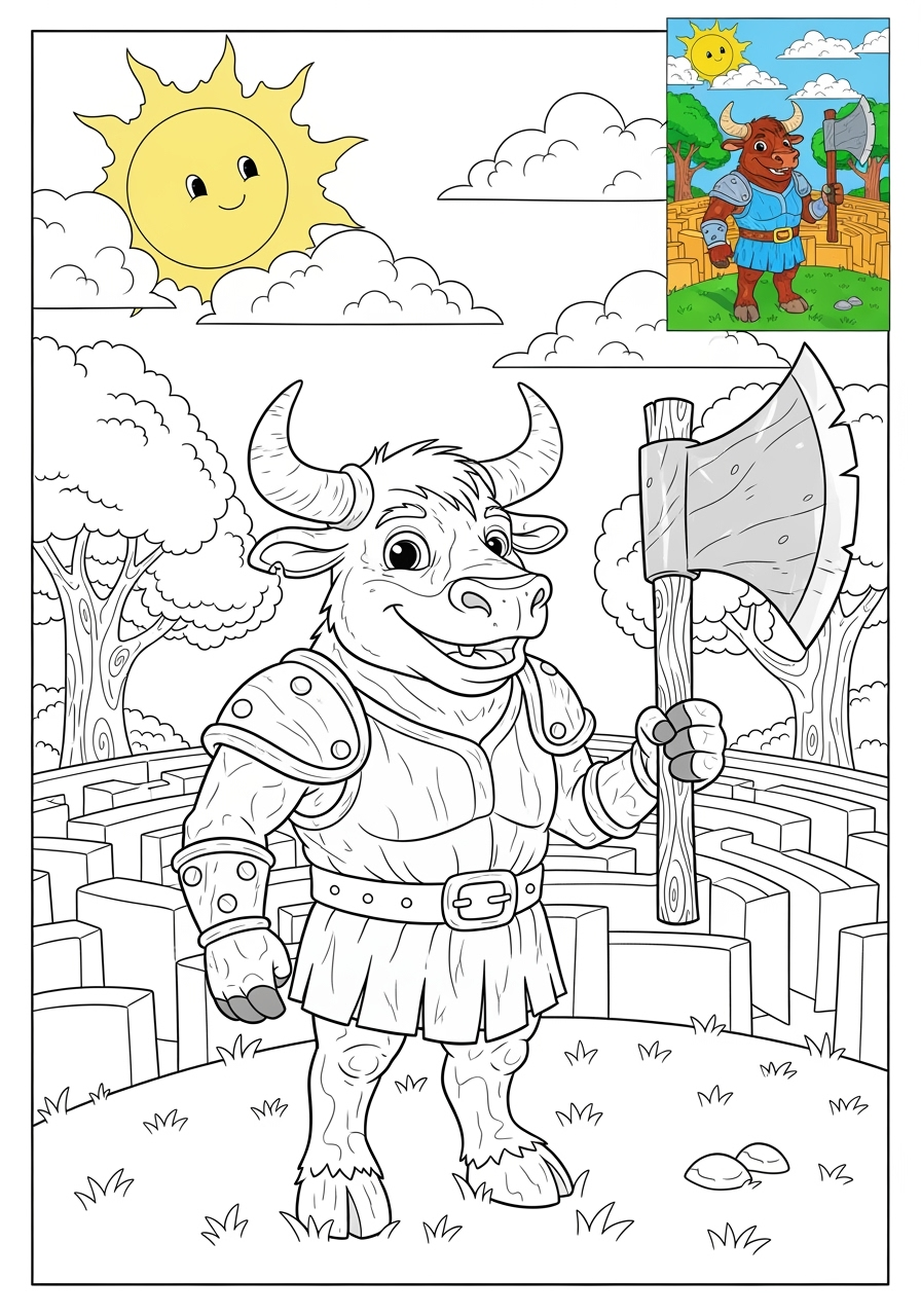 advanced animals Legendary Creature minotaur kids coloring page 1