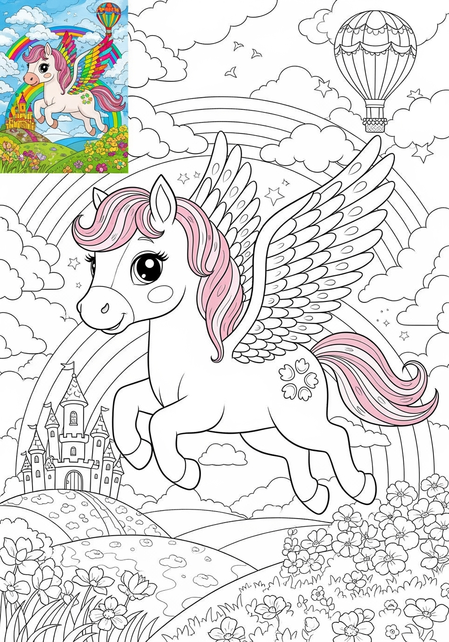 advanced animals Legendary Creature pegasus kids coloring page 0