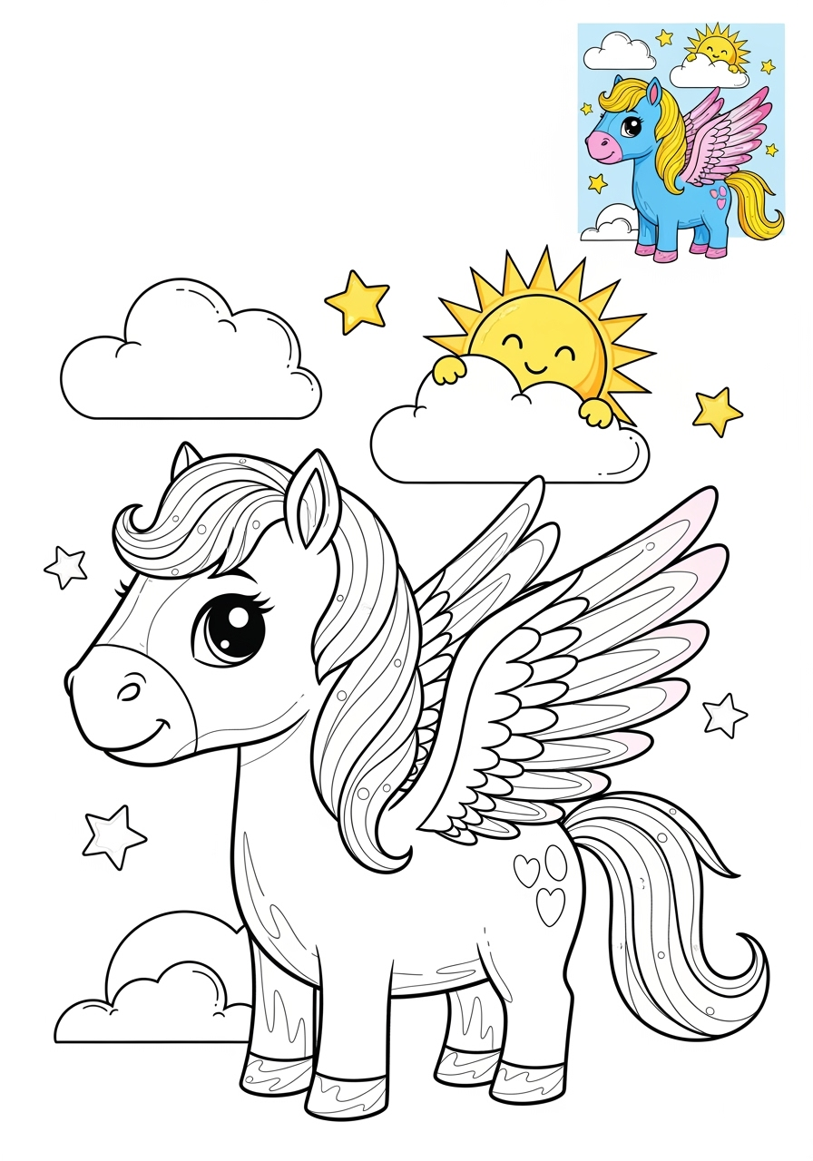 advanced animals Legendary Creature pegasus kids coloring page 1