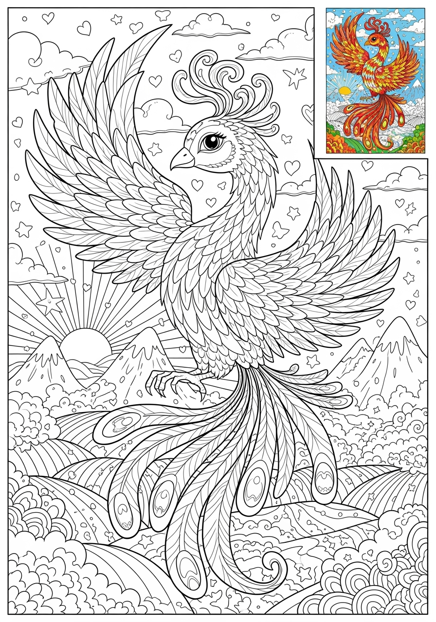 advanced animals Legendary Creature phoenix kids coloring page 1