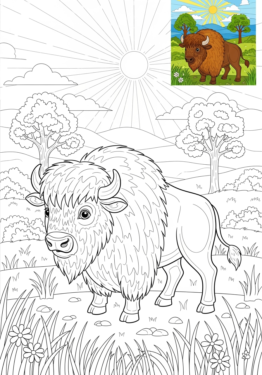 advanced animals Zoo & Safari Favorites bison kids coloring page 0
