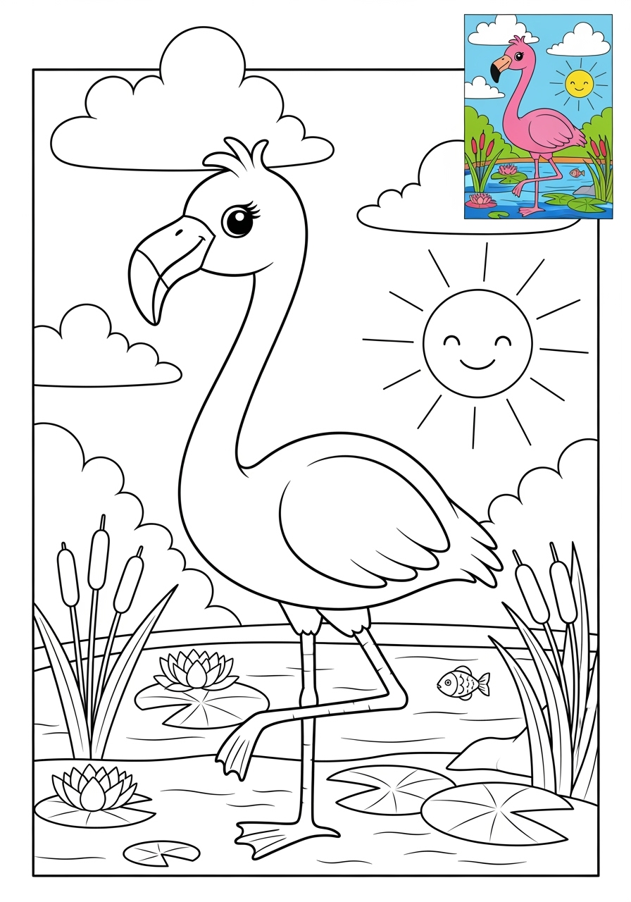 advanced animals Zoo & Safari Favorites flamingo kids coloring page 0