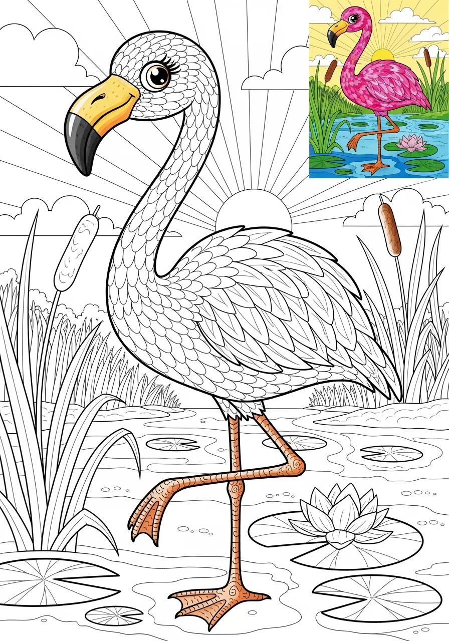 advanced animals Zoo & Safari Favorites flamingo kids coloring page 1