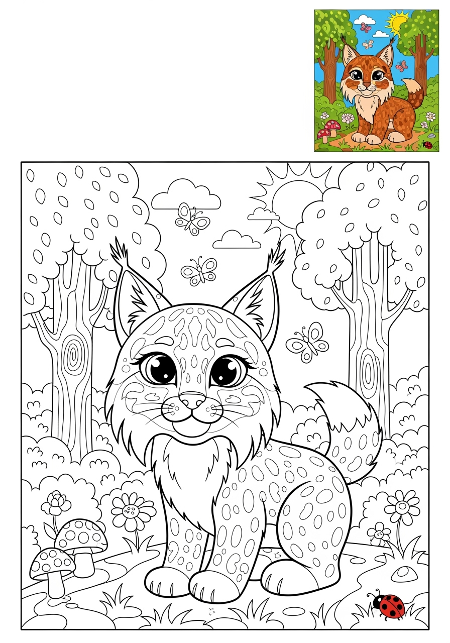 advanced animals Zoo & Safari Favorites lynx kids coloring page 1