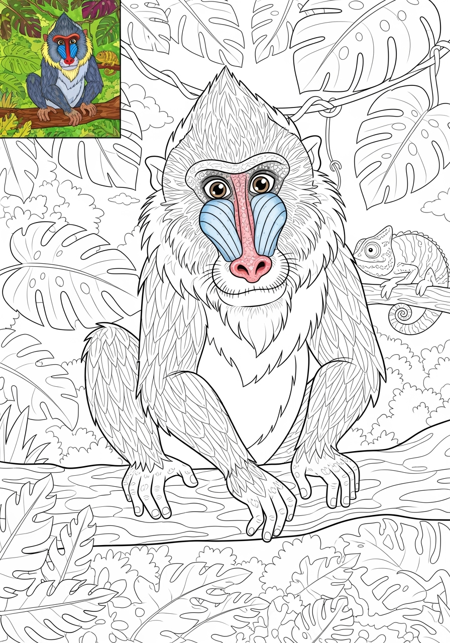 advanced animals Zoo & Safari Favorites mandrill kids coloring page 0