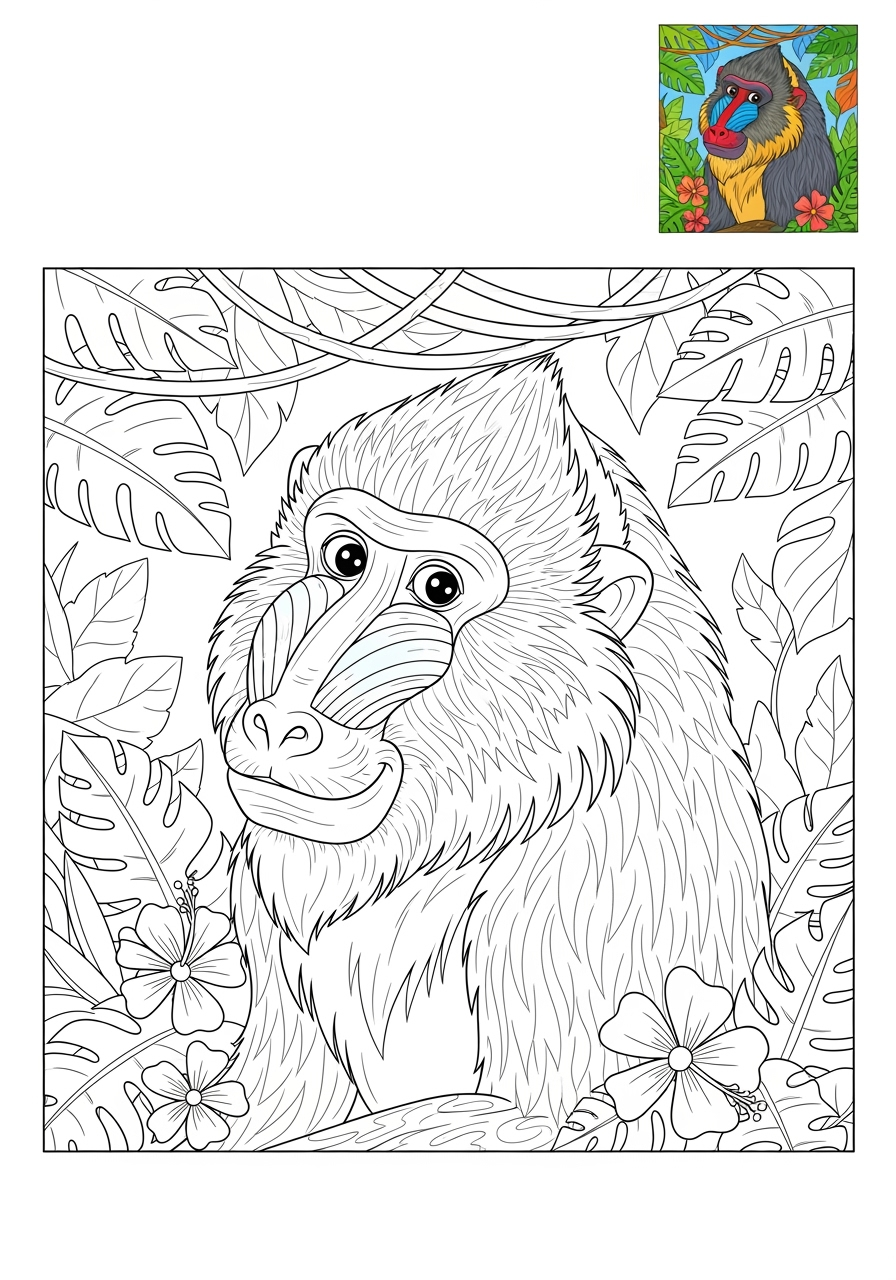 advanced animals Zoo & Safari Favorites mandrill kids coloring page 1