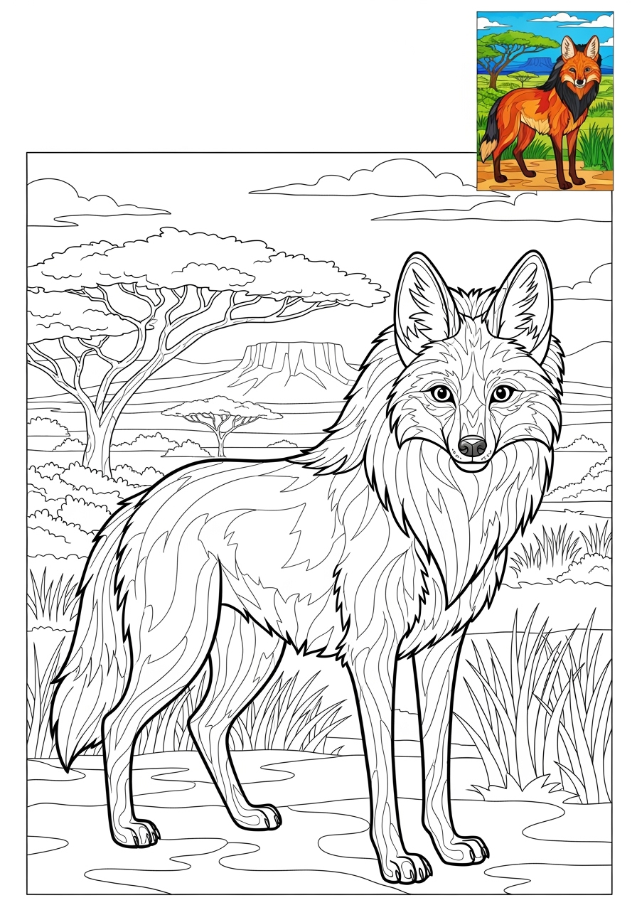 advanced animals Zoo & Safari Favorites maned wolf kids coloring page 0