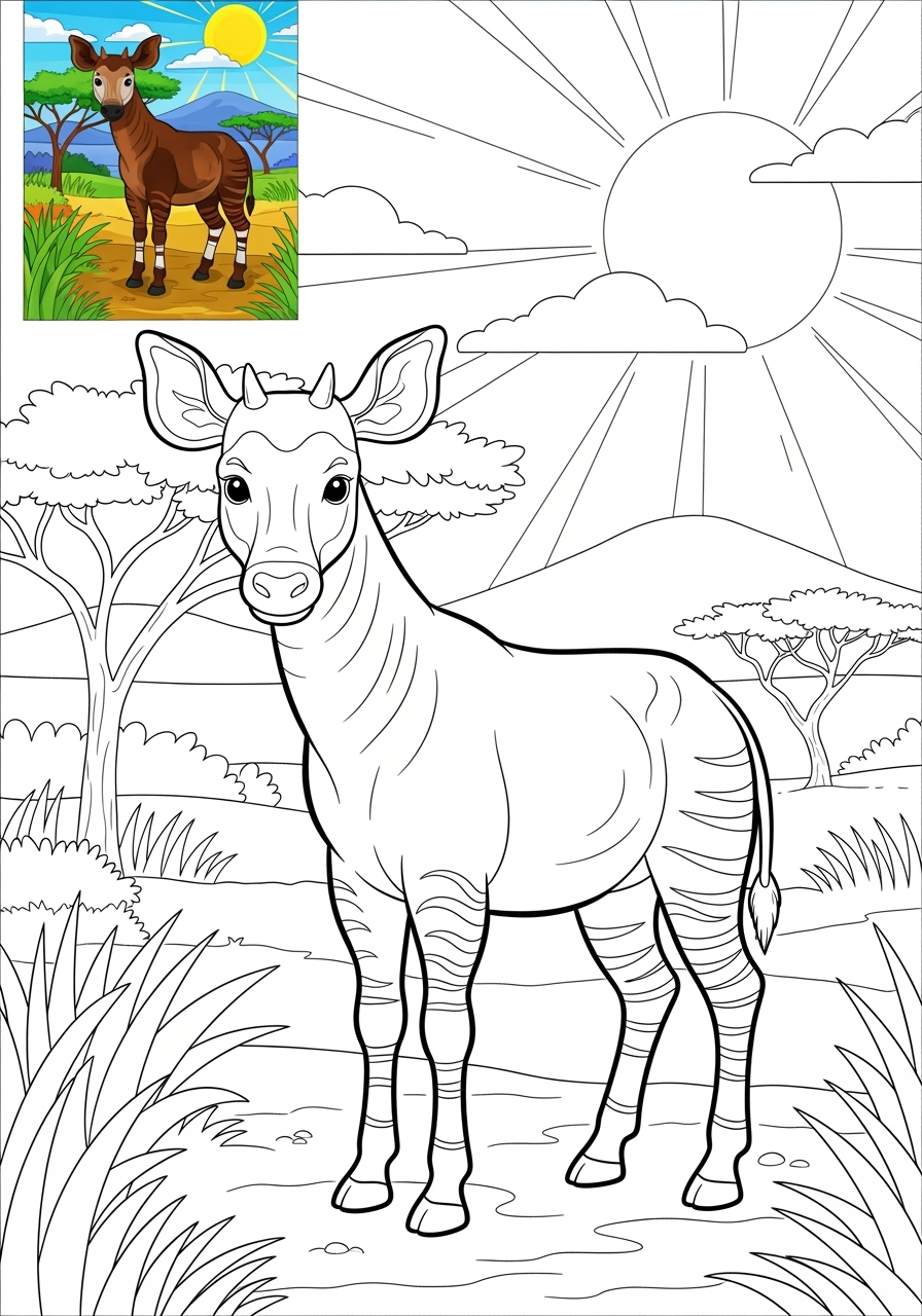 advanced animals Zoo & Safari Favorites okapi kids coloring page 0