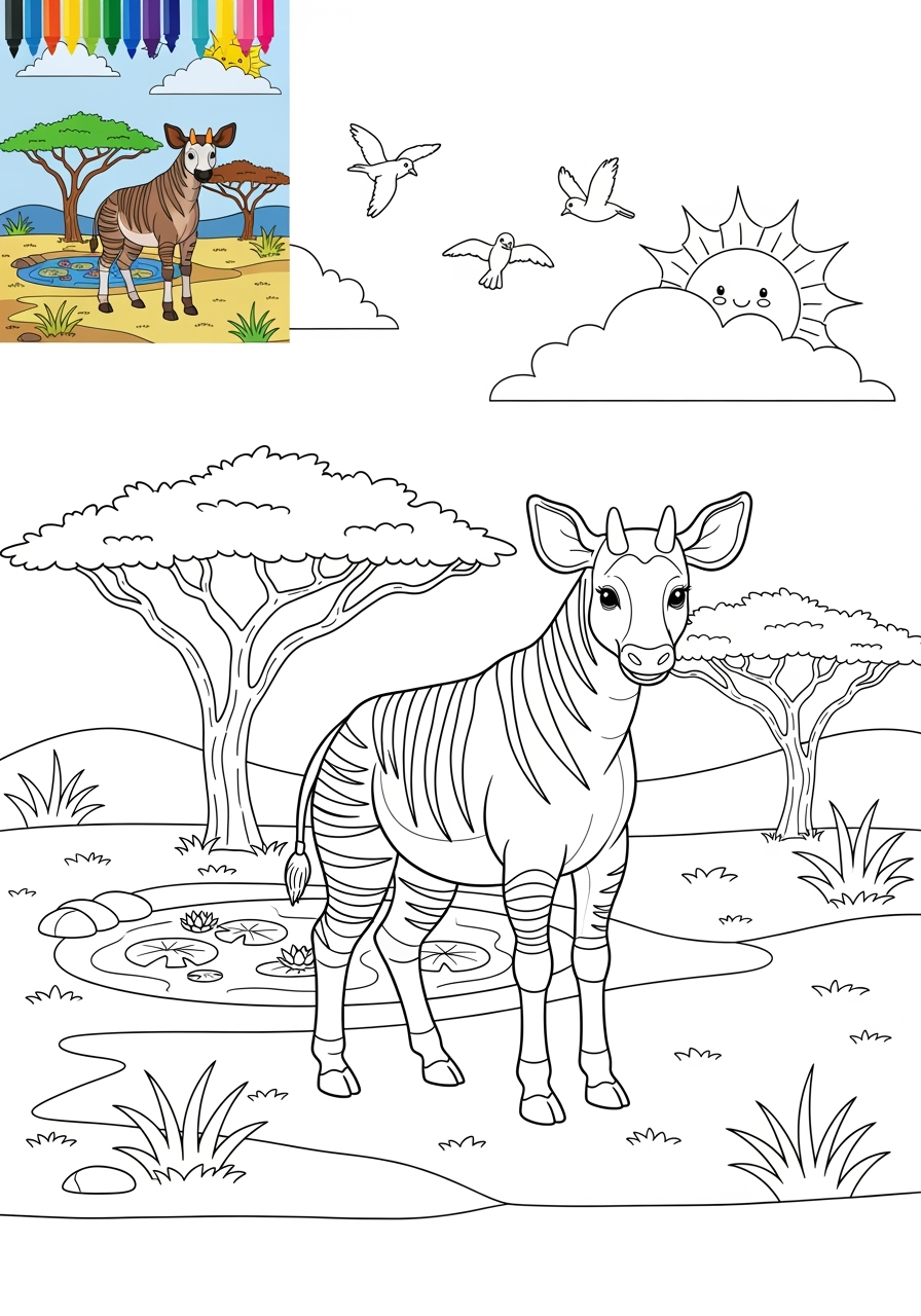 advanced animals Zoo & Safari Favorites okapi kids coloring page 1