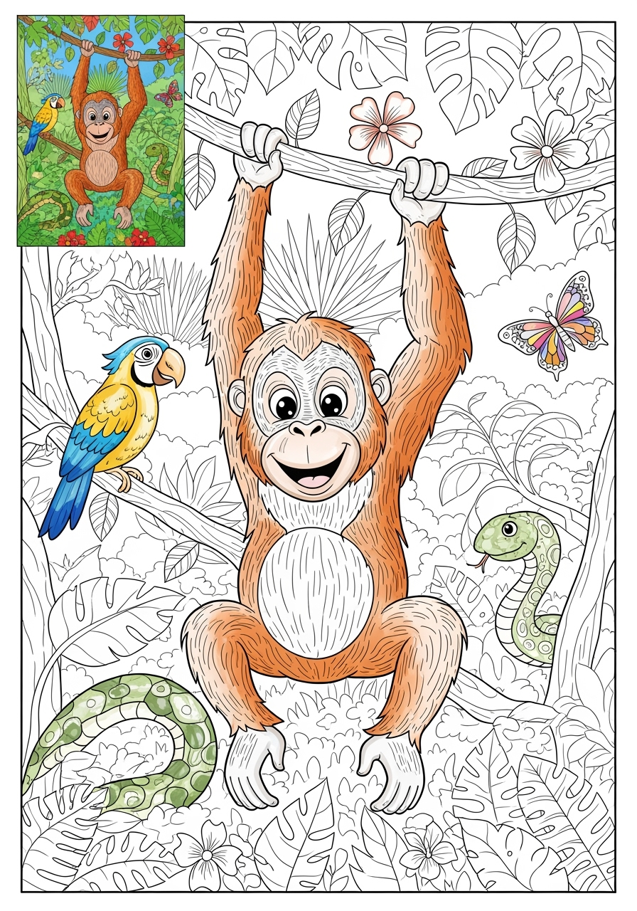 advanced animals Zoo & Safari Favorites orangutan kids coloring page 0