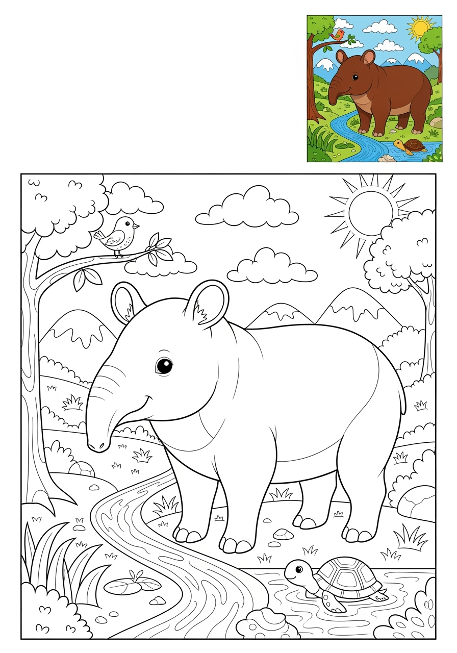 advanced animals Zoo & Safari Favorites tapir kids coloring page 0