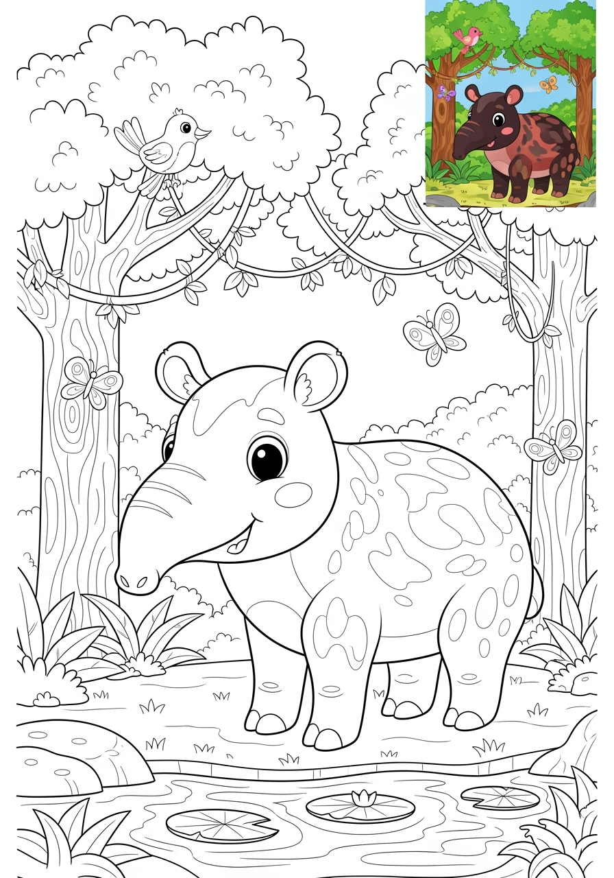 advanced animals Zoo & Safari Favorites tapir kids coloring page 1