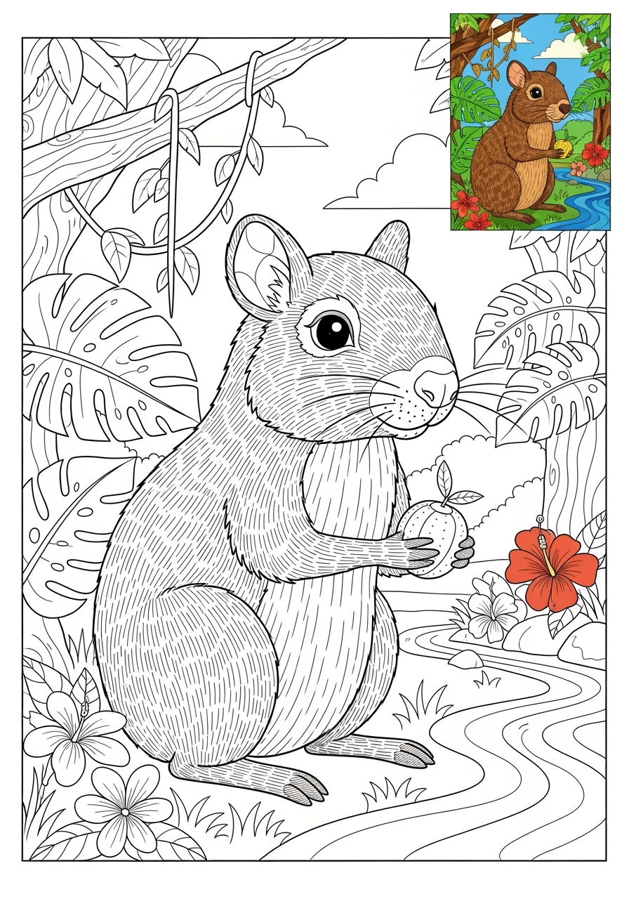 advanced animals Rainforest & Jungle agouti kids coloring page 0