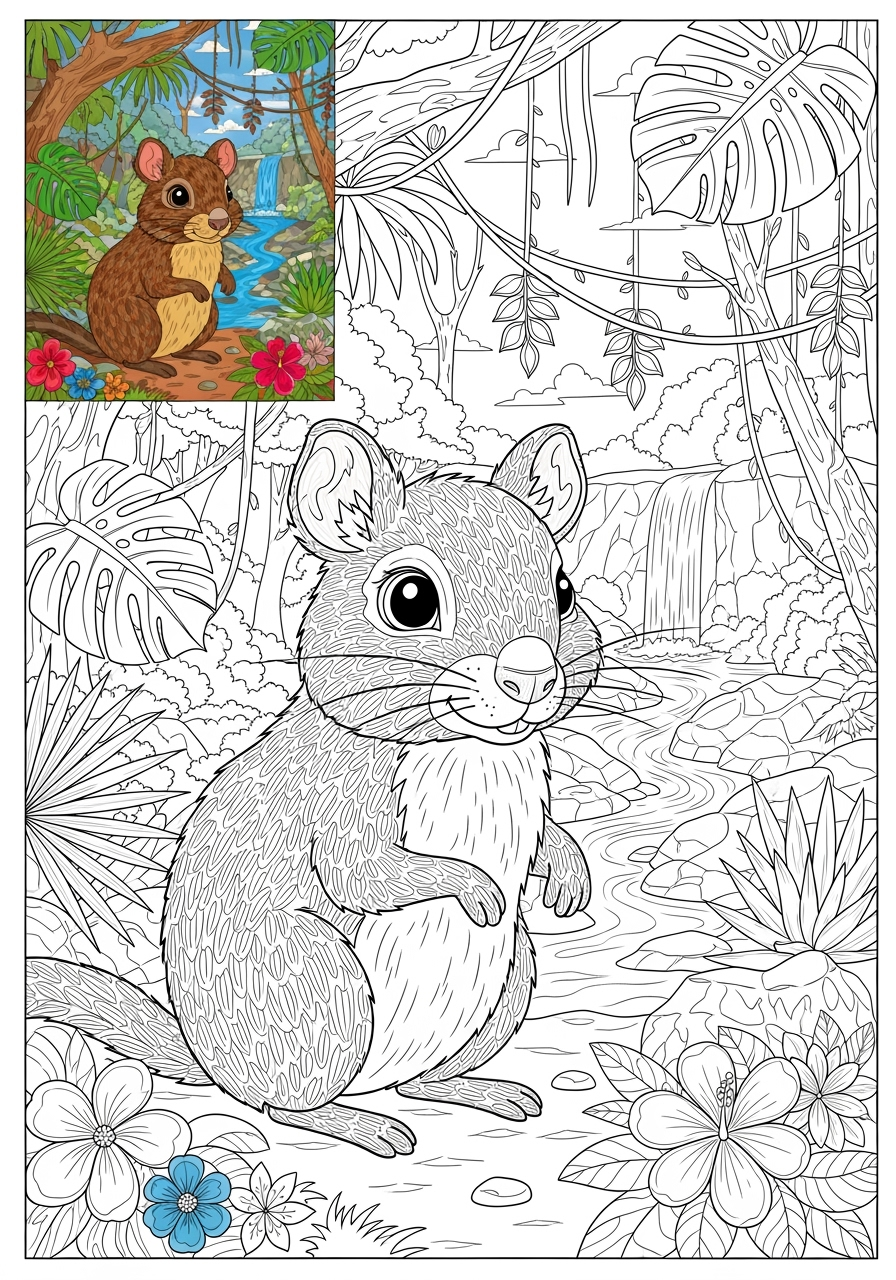 advanced animals Rainforest & Jungle agouti kids coloring page 1