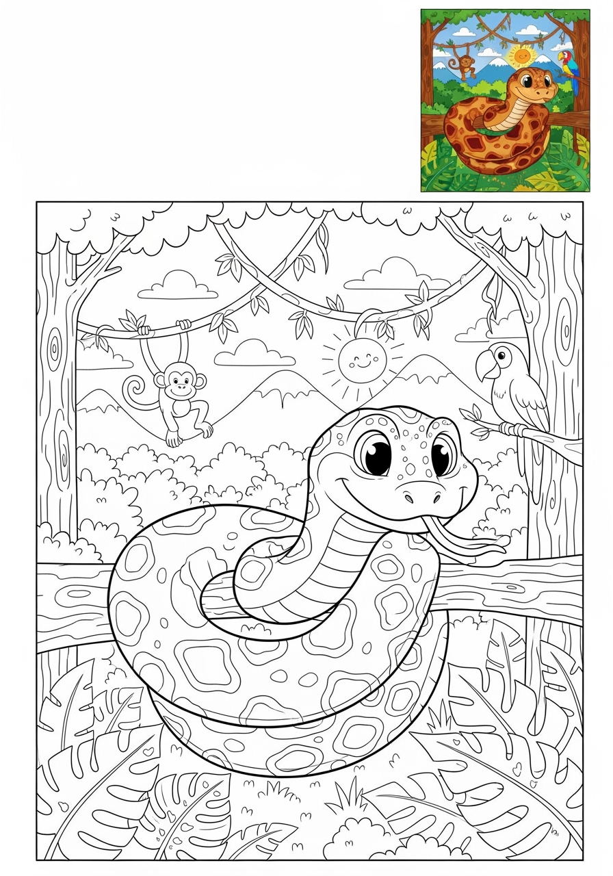 advanced animals Rainforest & Jungle anaconda kids coloring page 1