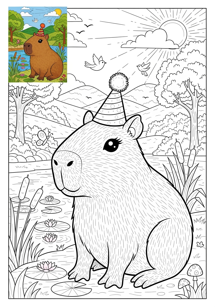 advanced animals Rainforest & Jungle capybara kids coloring page 0