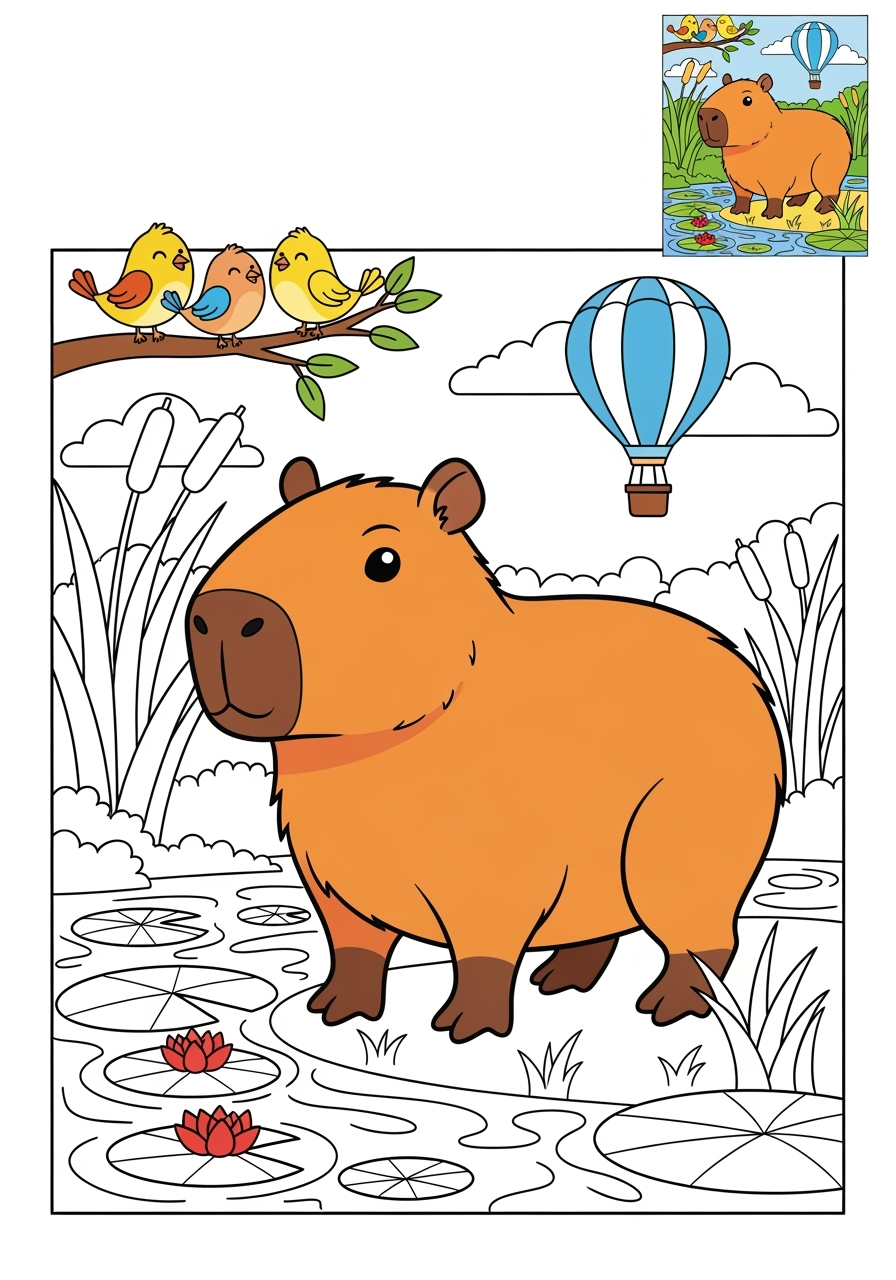 advanced animals Rainforest & Jungle capybara kids coloring page 1