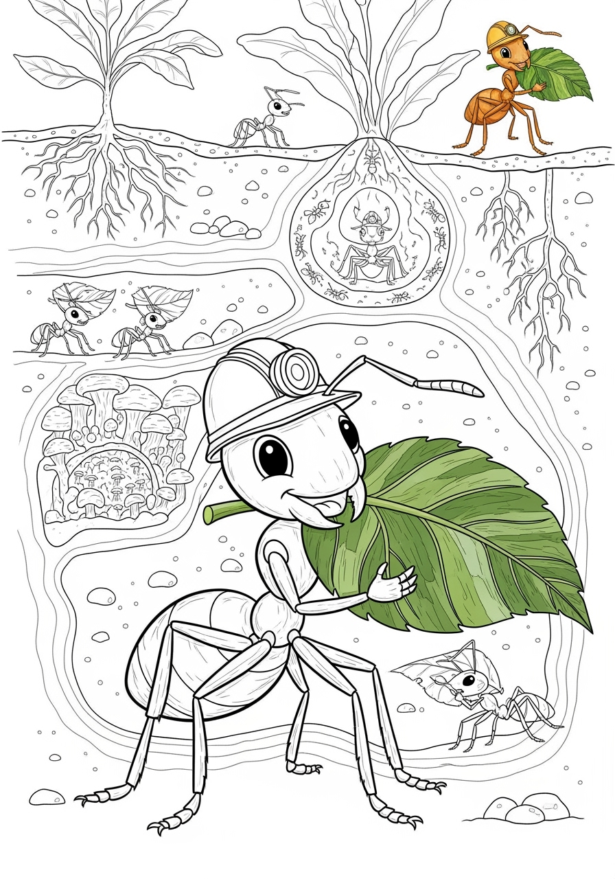 advanced animals Rainforest & Jungle leafcutter ant kids coloring page 0