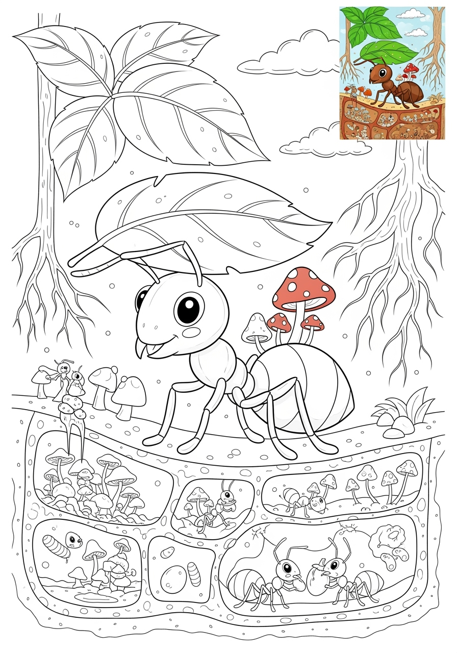 advanced animals Rainforest & Jungle leafcutter ant kids coloring page 1
