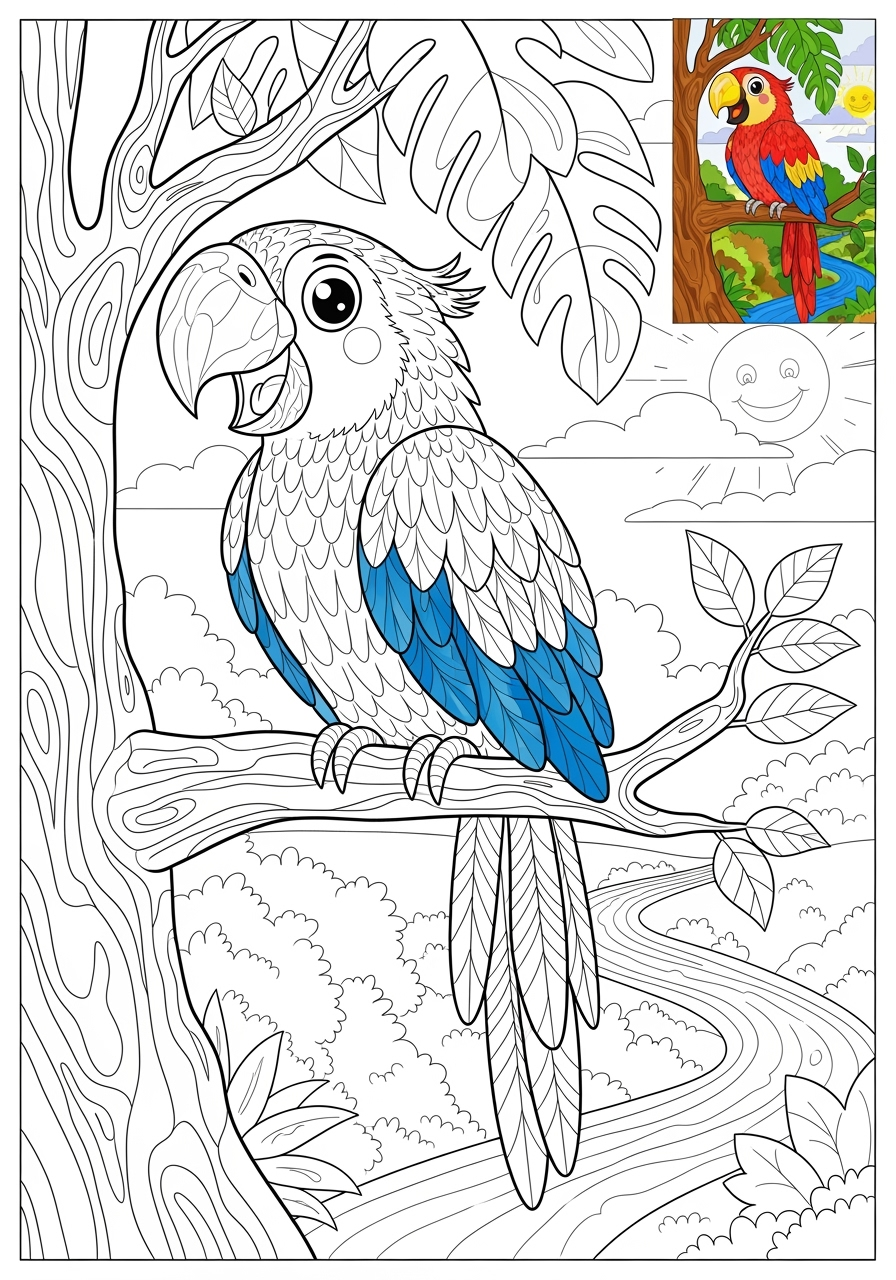 advanced animals Rainforest & Jungle macaw kids coloring page 0
