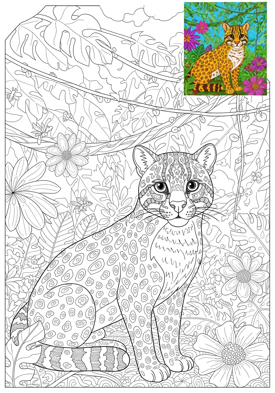 advanced animals Rainforest & Jungle ocelot kids coloring page 0