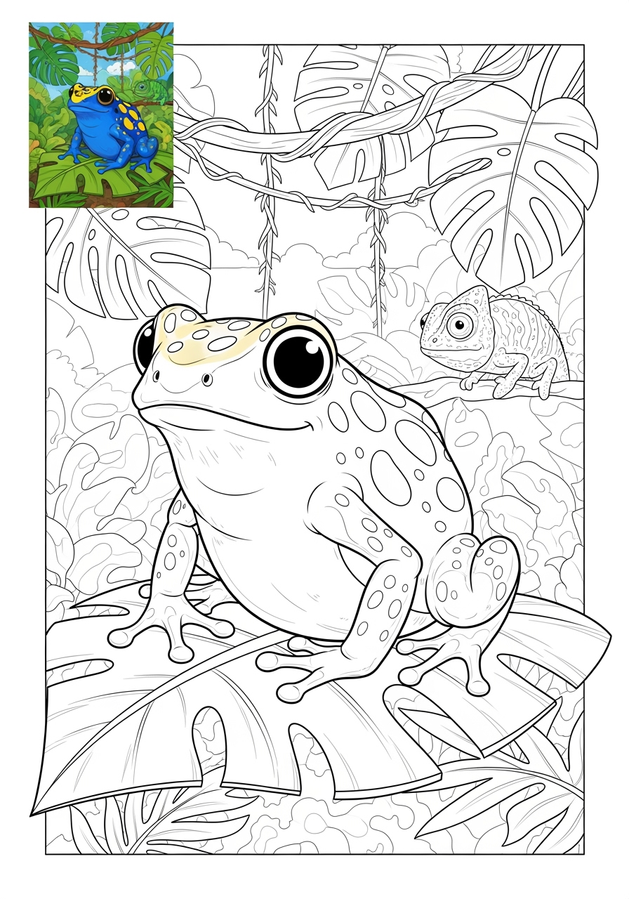 advanced animals Rainforest & Jungle poison dart frog kids coloring page 0