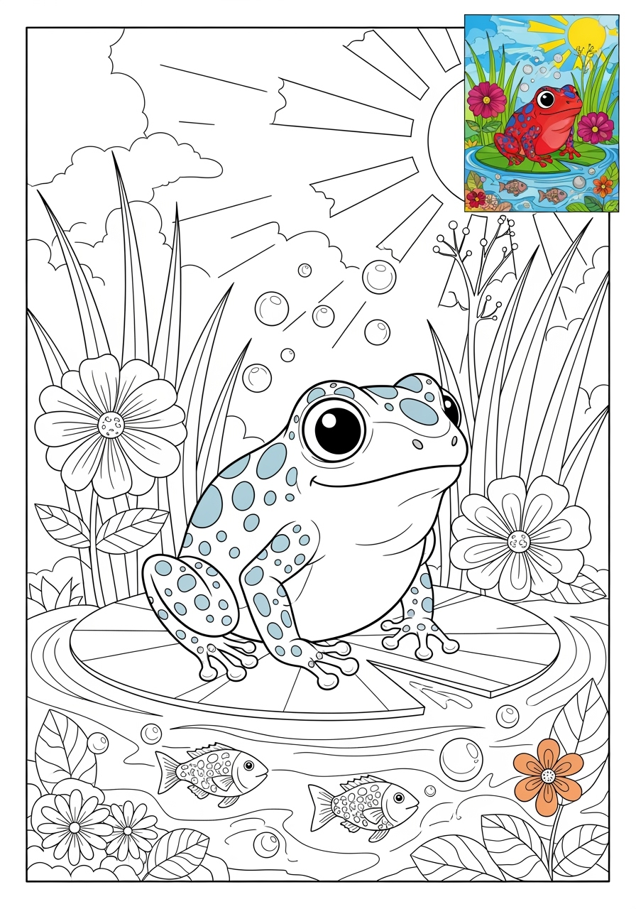 advanced animals Rainforest & Jungle poison dart frog kids coloring page 1