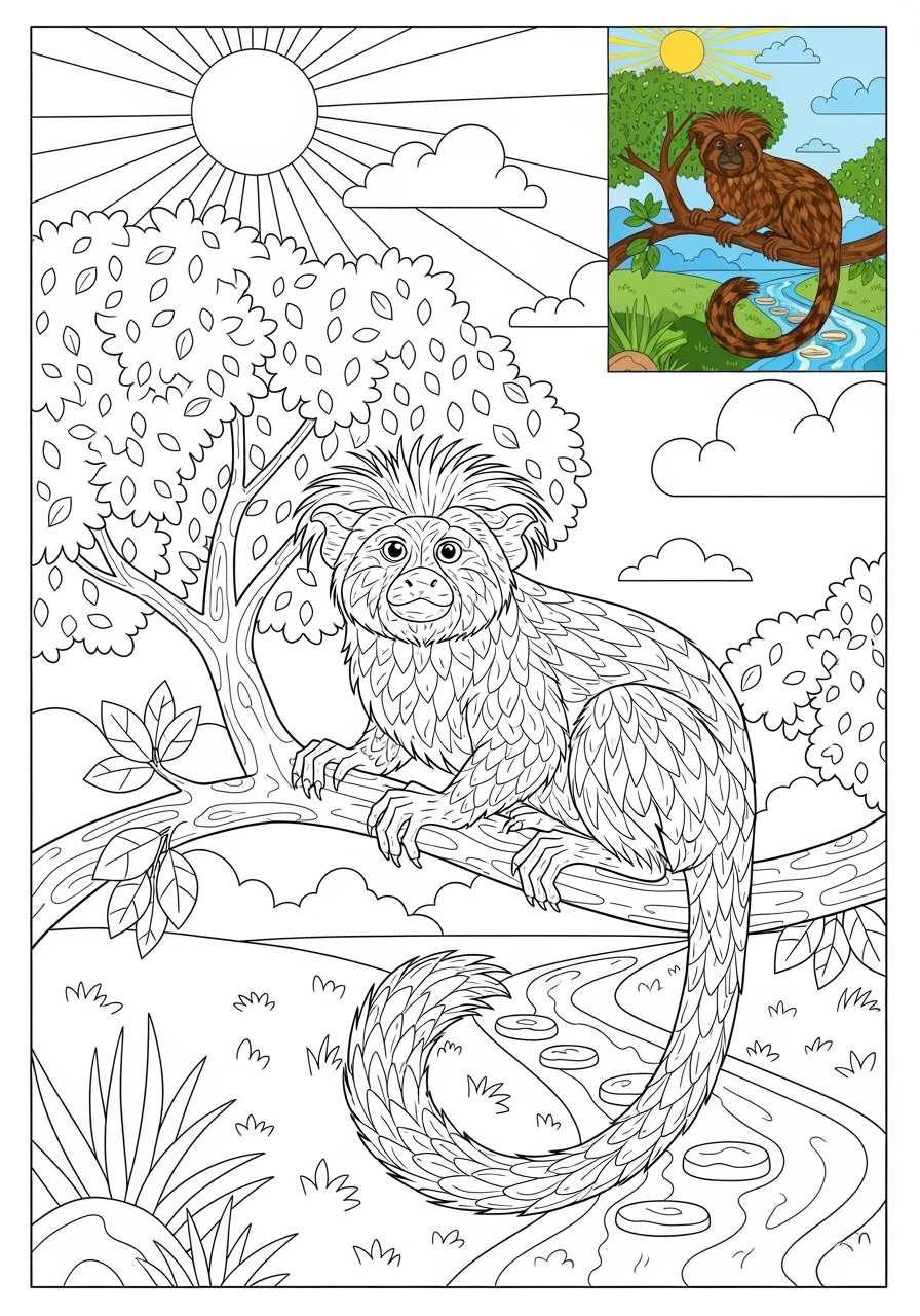 advanced animals Rainforest & Jungle tamarin kids coloring page 0