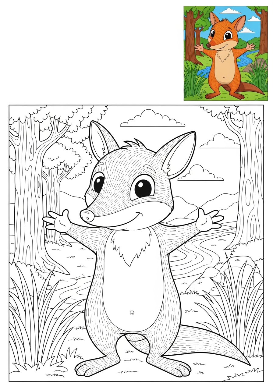 advanced animals Australian & Unique bandicoot kids coloring page 0